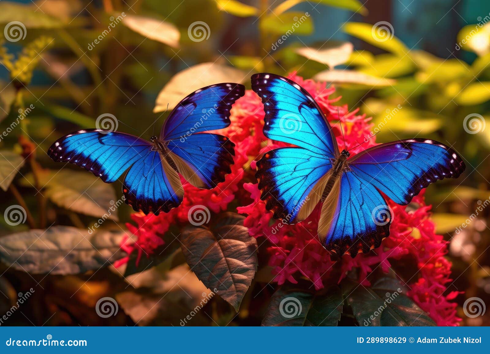 Two Blue Butterflies on a Pink Flower Stock Illustration Illustration
