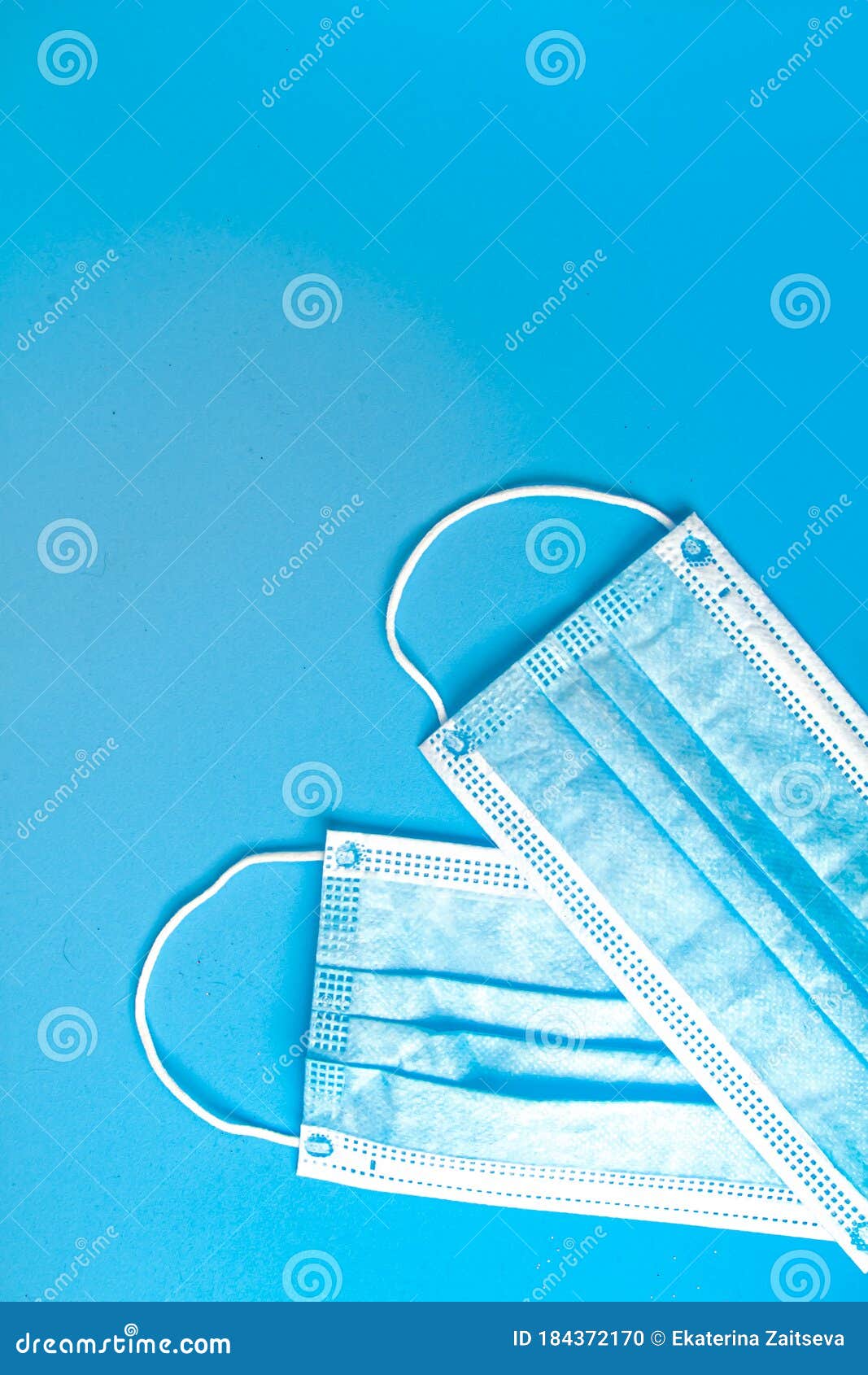 Two Blue Medical Face Masks on Blue Backround Stock Photo Image of