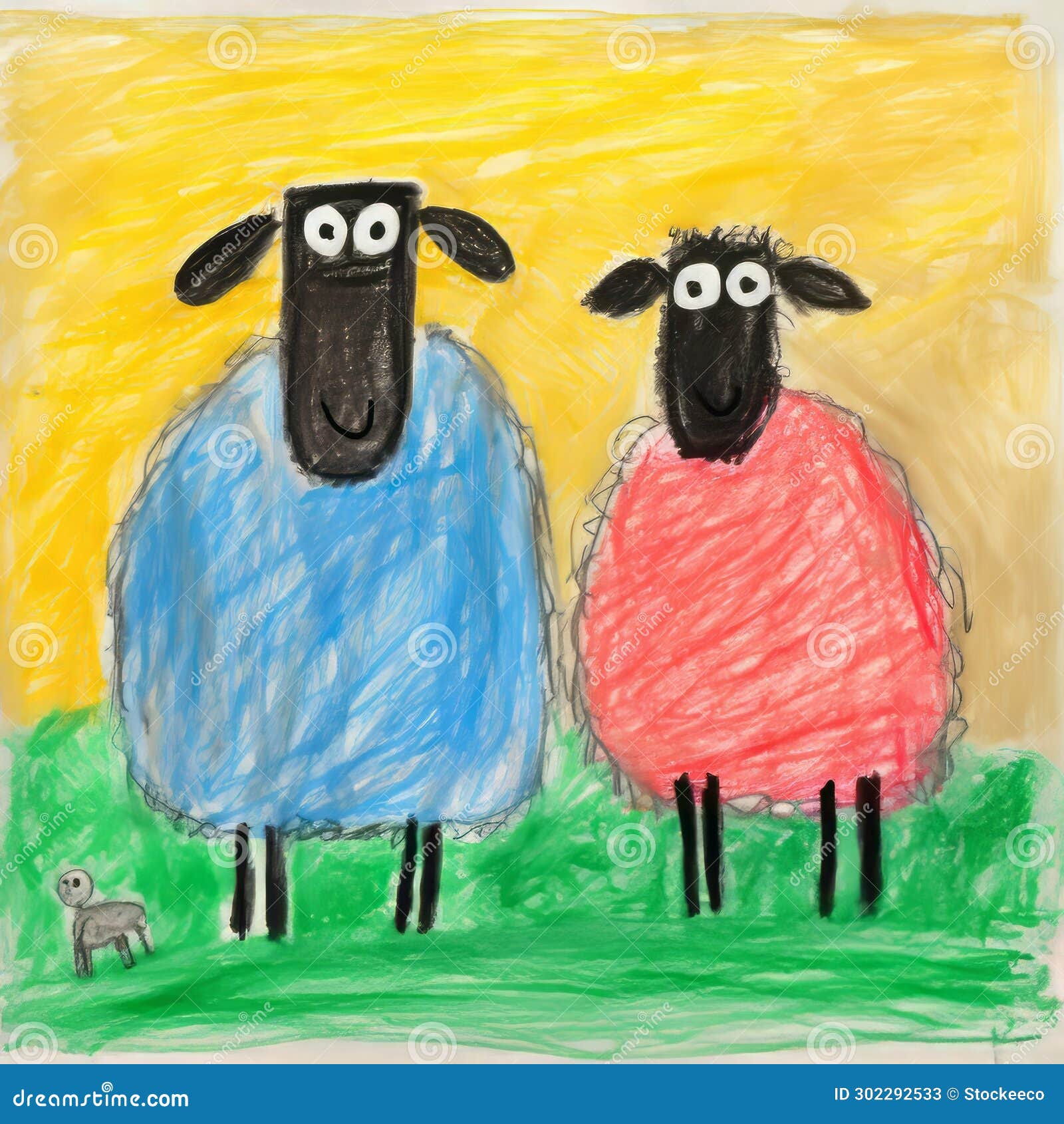 kids crayon drawing of two sheep in stephen hillenburg style
