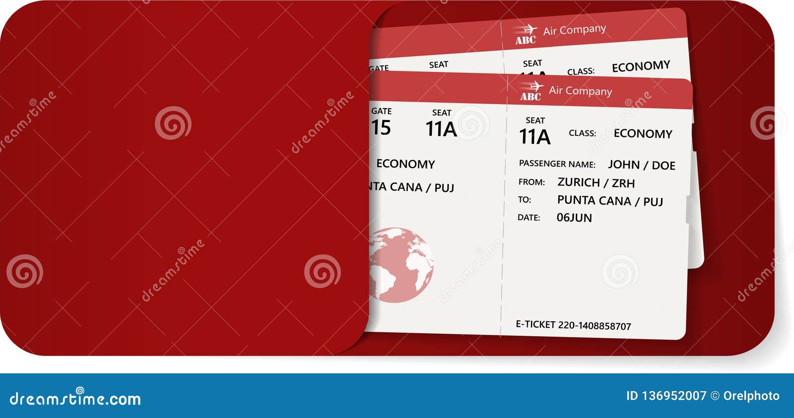 Two Boarding Pass Inside of Red Envelope. Stock Vector Illustration