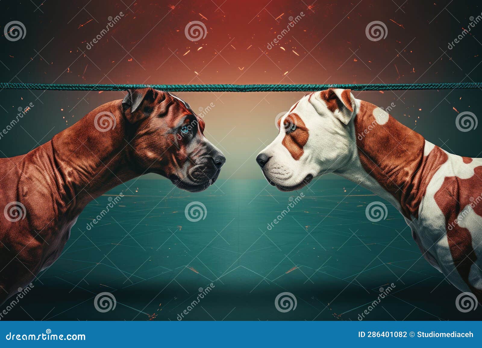 Two Boxer Dogs Fight Standing in Front of Each Other Stock Illustration