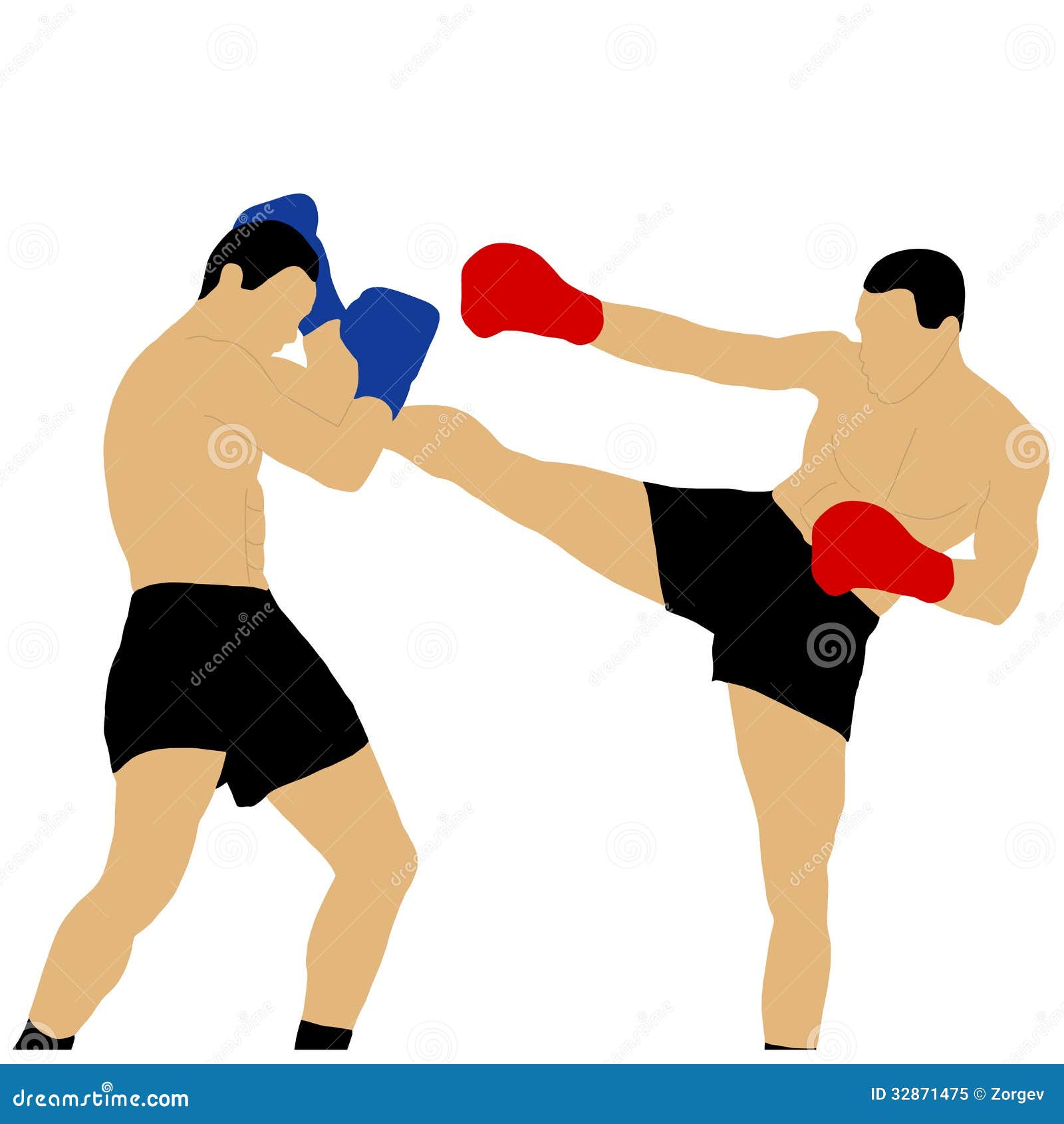 Two Boxers Fighting with High Kick Stock Illustration Illustration of