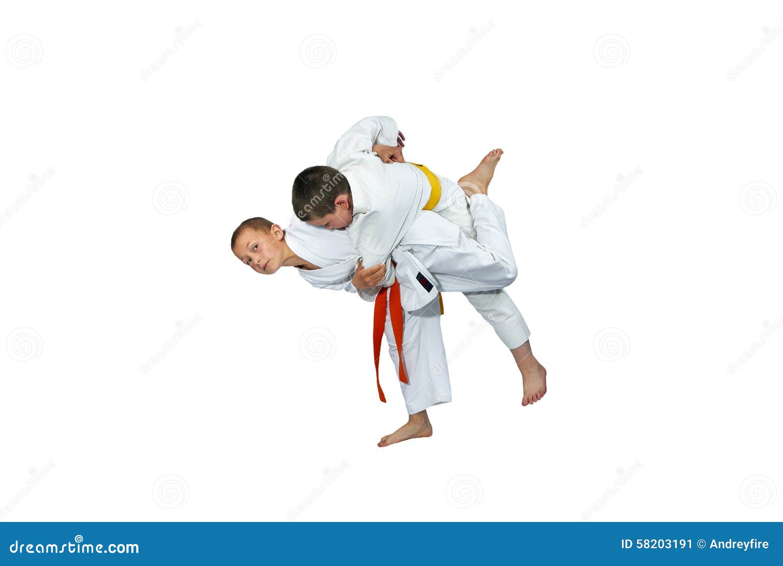 Two Boy Sportsmens Perform Judo Throws Stock Image Image of