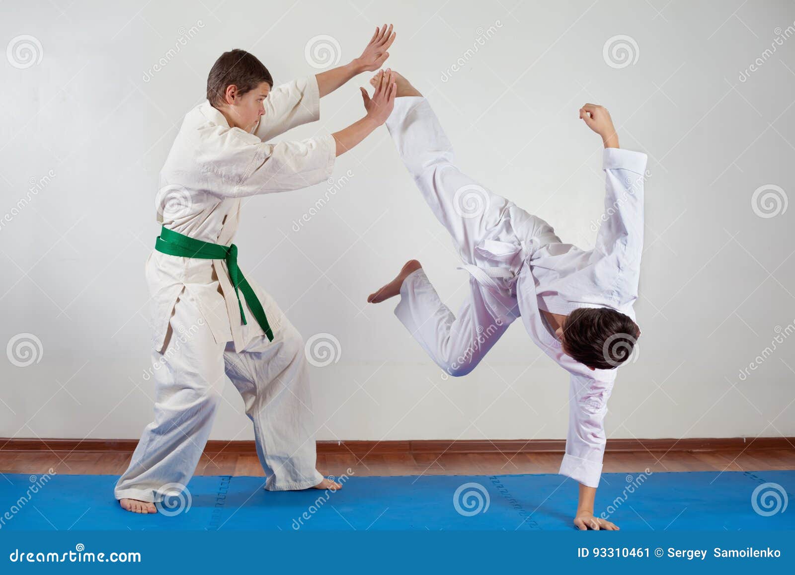 Two Boys Demonstrate Martial Arts Working Together Stock Image Image