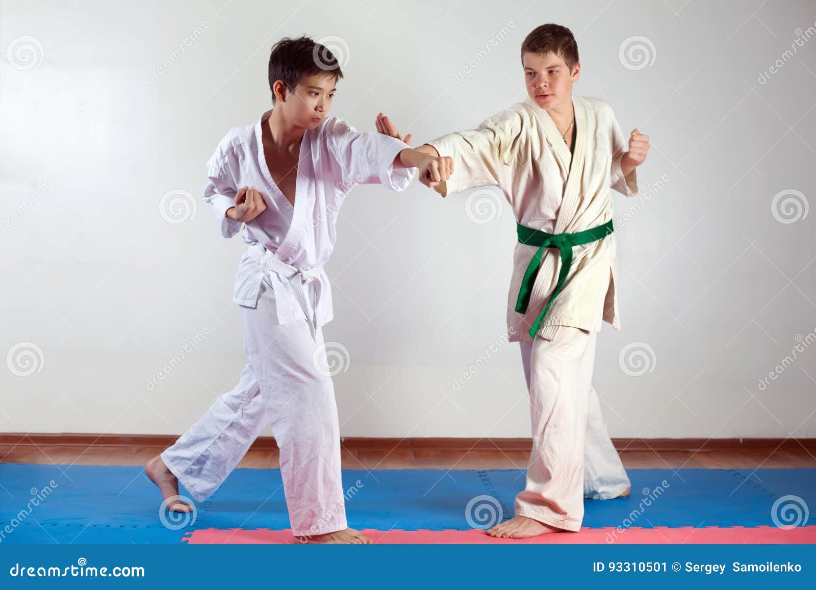 Two Boys Demonstrate Martial Arts Working Together Stock Image Image