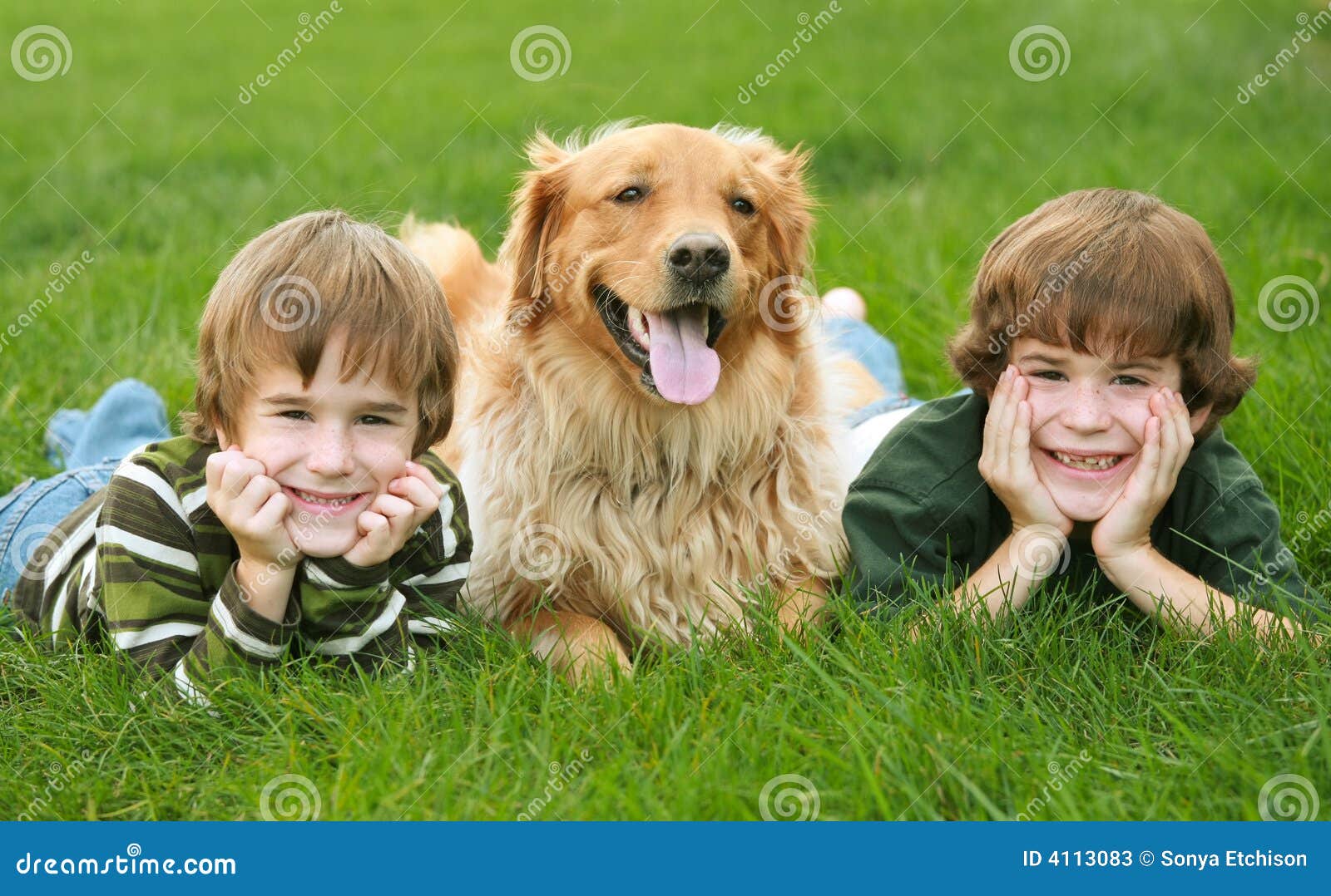 Two Boys and a Dog stock image. Image of kids, fall, american 4113083