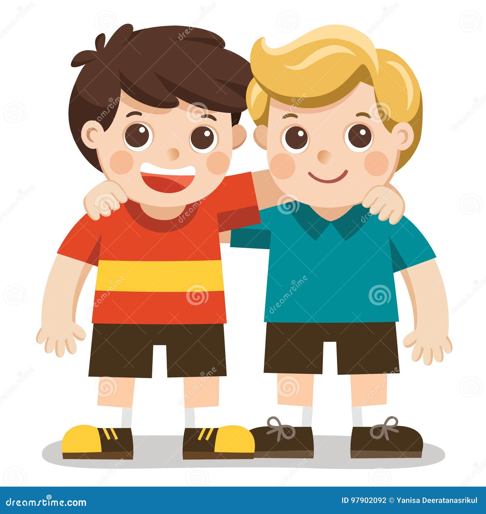 Two Boys Smile Hugging Happy Kids Best Friends Stock Vector