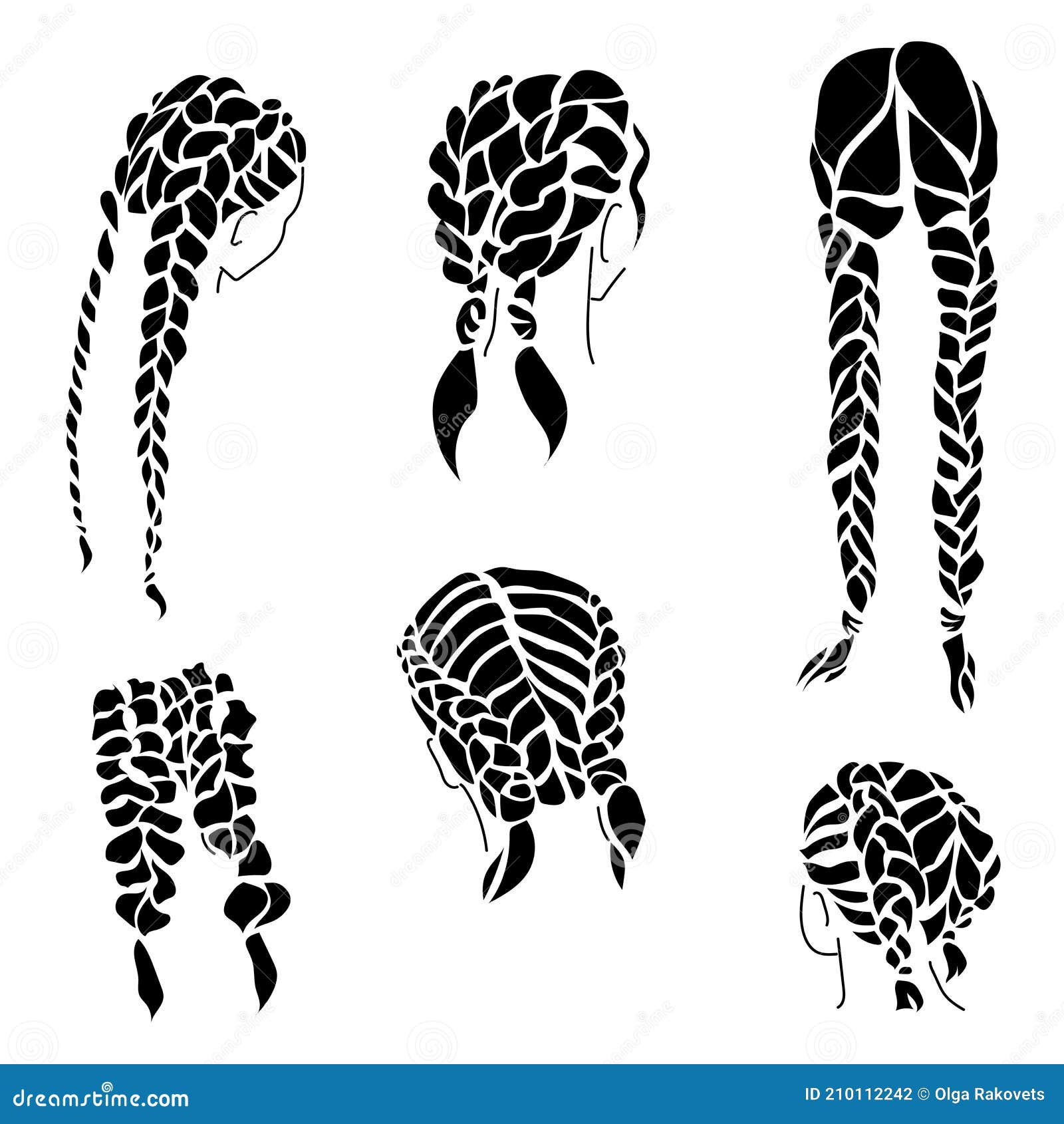 Two Braids on Hair of Different Lengths, Ornate Braided Hairstyles  Silhouettes Stock Vector - Illustration of feminine, lady: 210112242