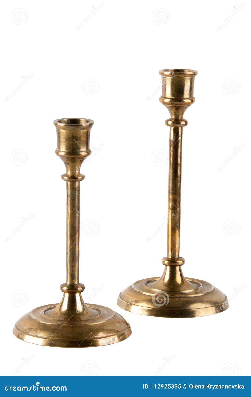 Two Brass Vintage Candlesticks on White Stock Image Image of