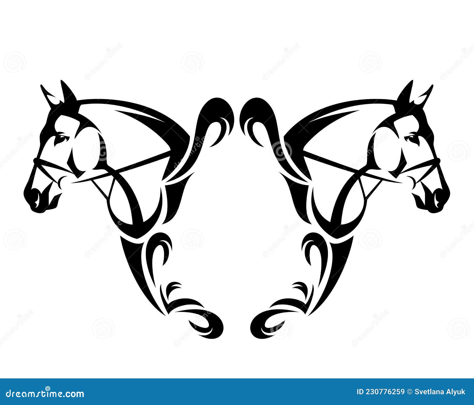 Bridled Horse Heads and Heraldic Coat of Arms Template Black and White ...