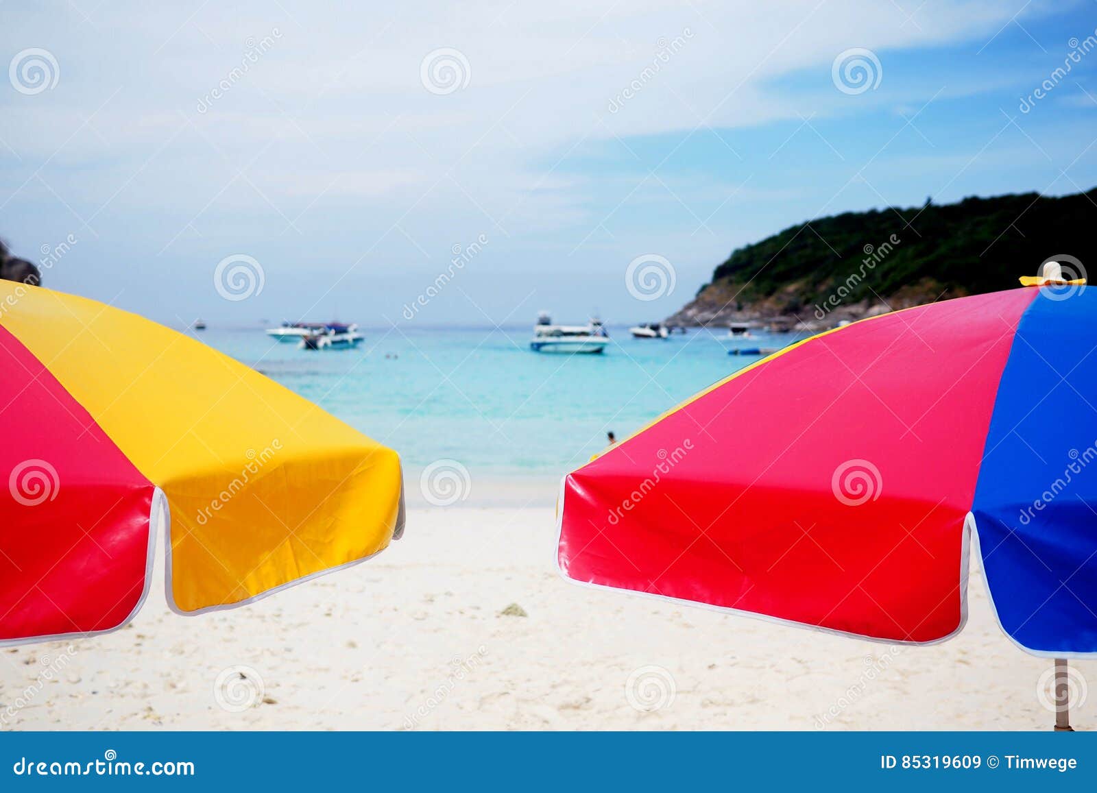 Two Bright Umbrellas on Tropical Beach Stock Image Image of sand