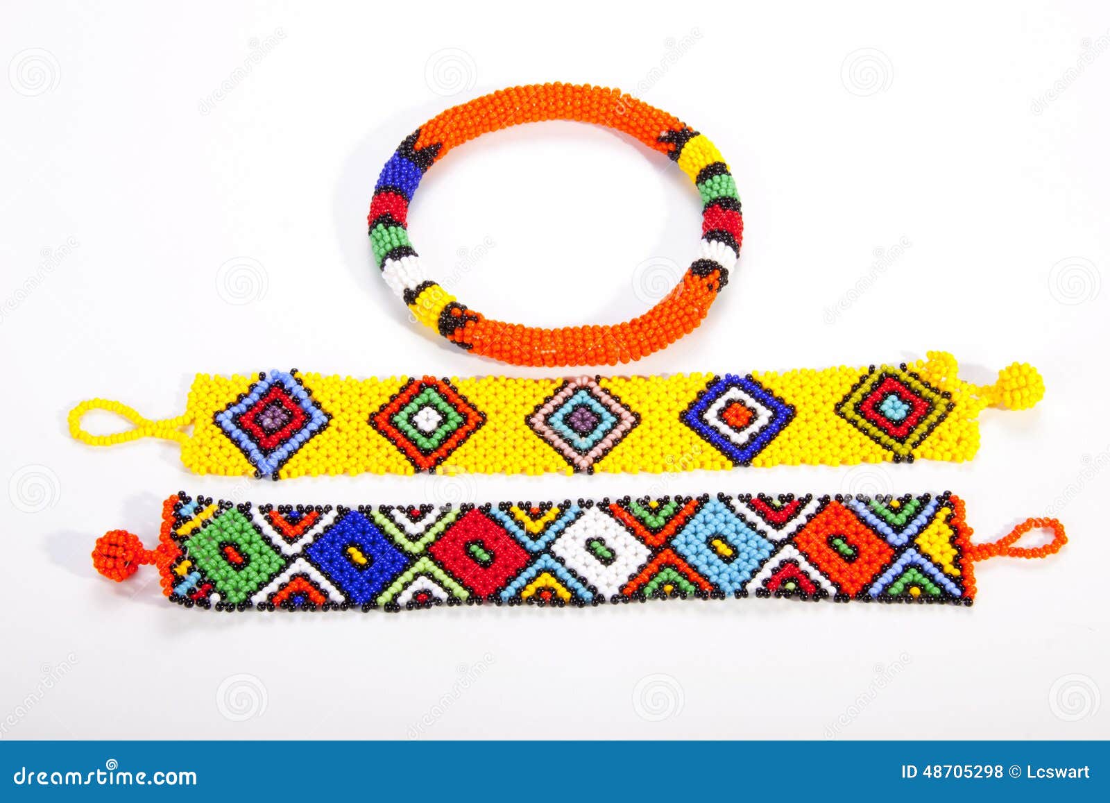 Two Brightly Colored Zulu Wristbands with Beaded Armband Stock Photo Image of beaded