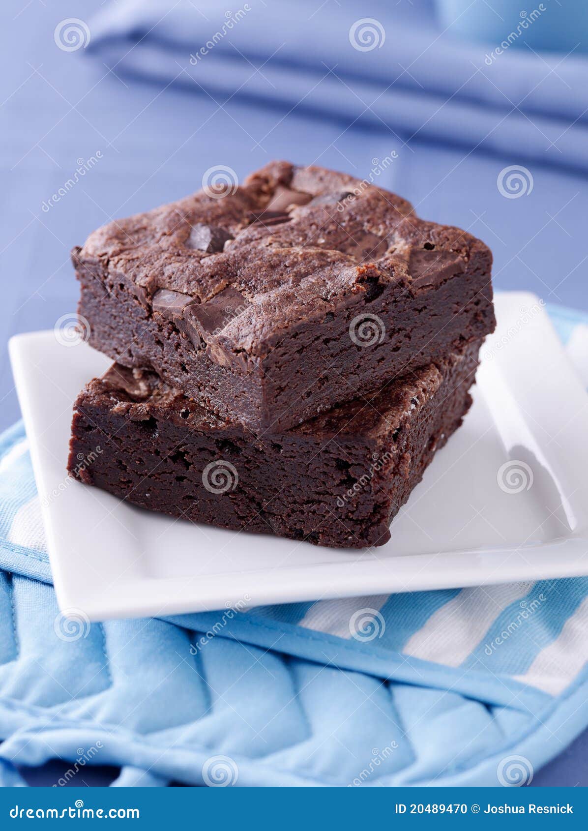 Two Brownies Stacked on a Plate. Stock Photo Image of cuisine, brown