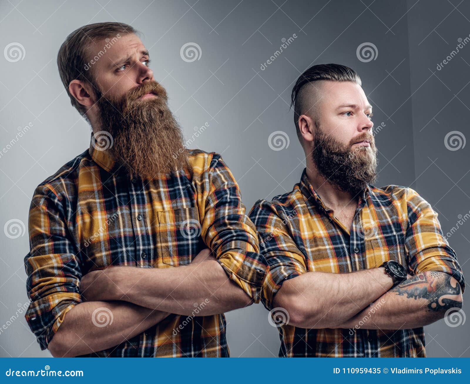 Two Brutal Bearded Men Dressed in a Plaid Shirt. Stock Image - Image of ...