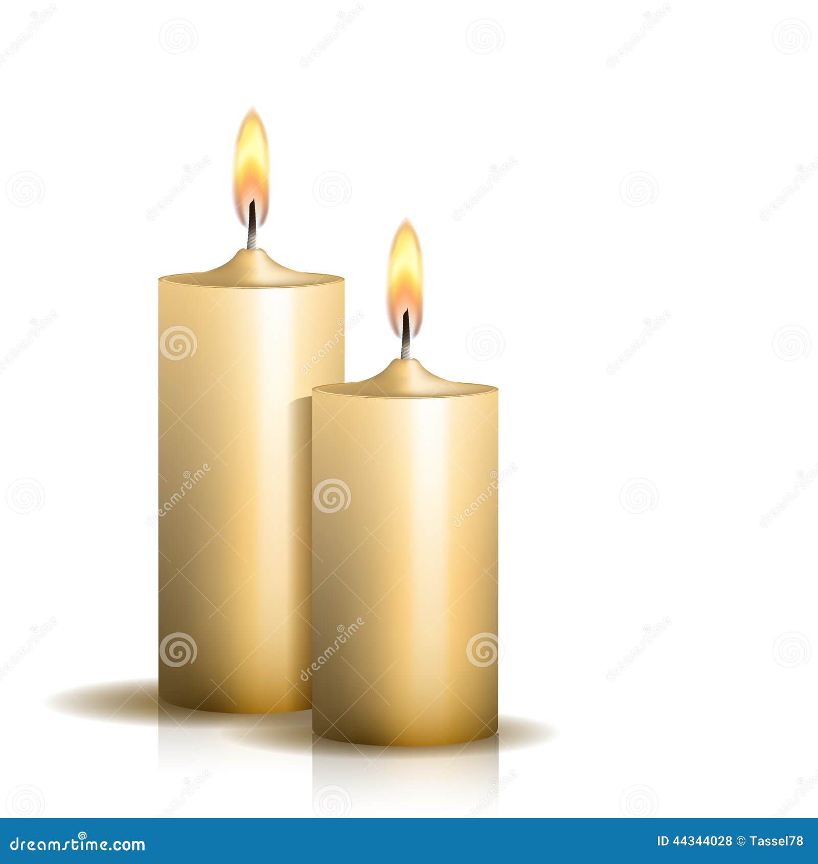 Two Burning Candles On White Background. Stock Vector Illustration of