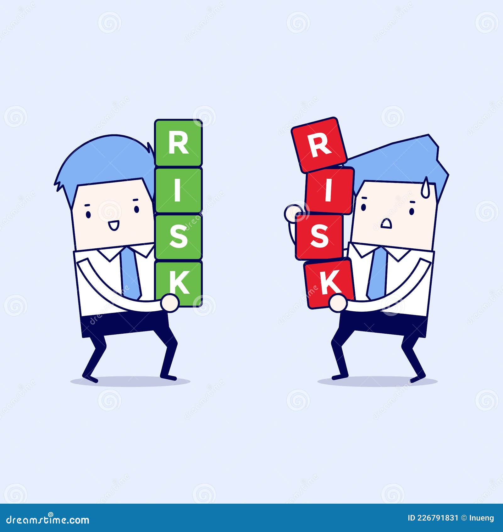 Two Businessman Carrying Risk Blocks. Risk Management Stock Vector