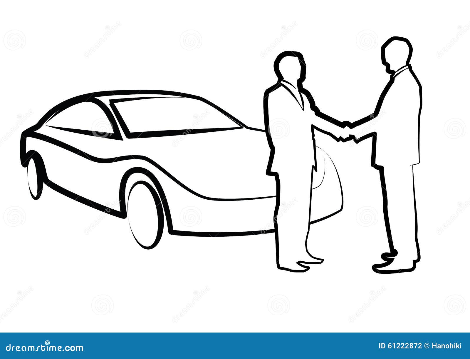 Two Businessmen Shaking Hands In Front Of A Car - Illustration , Stock