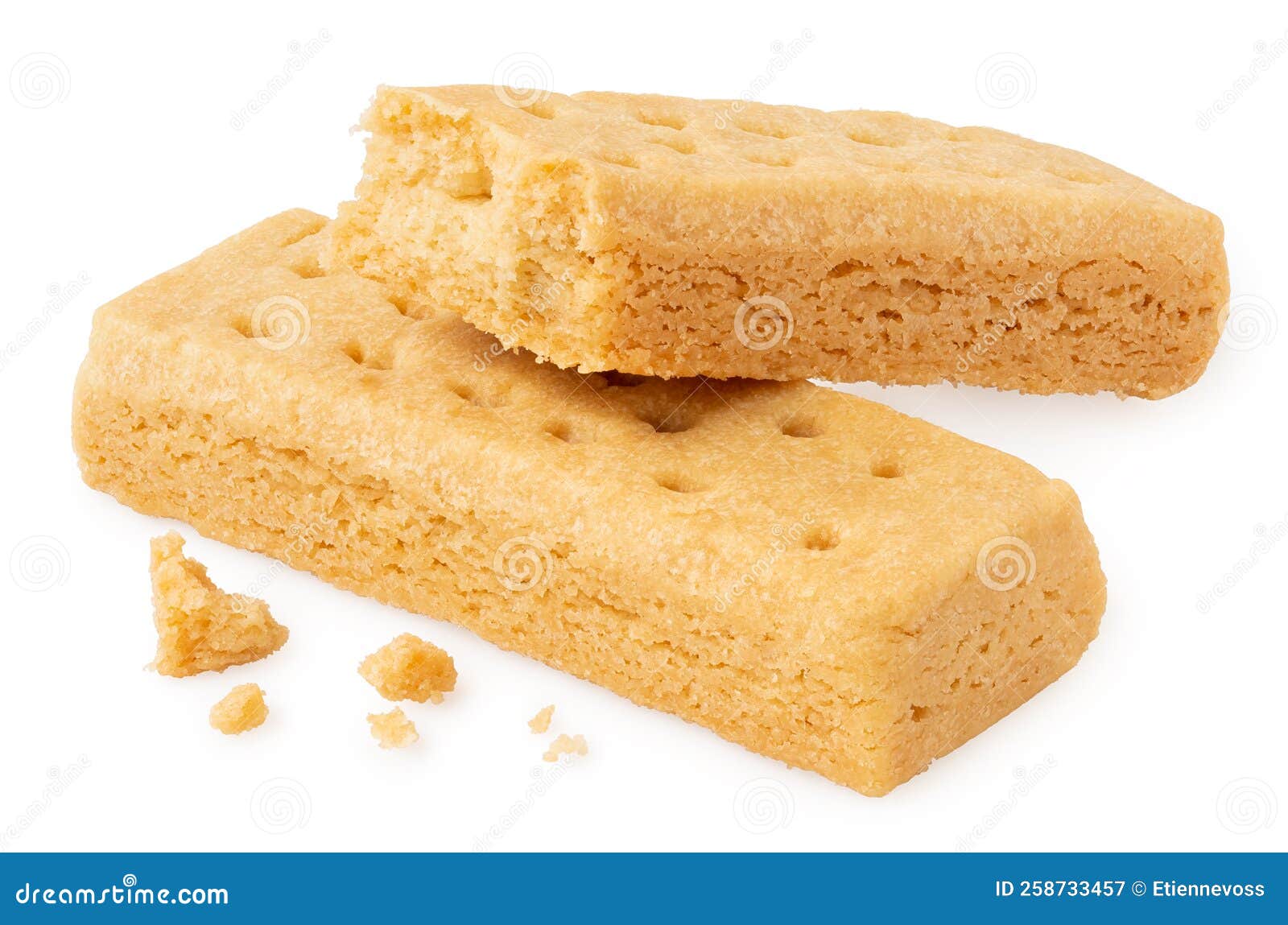 Two Butter Shortbread Finger Biscuits. One Partially Eaten Stock Image