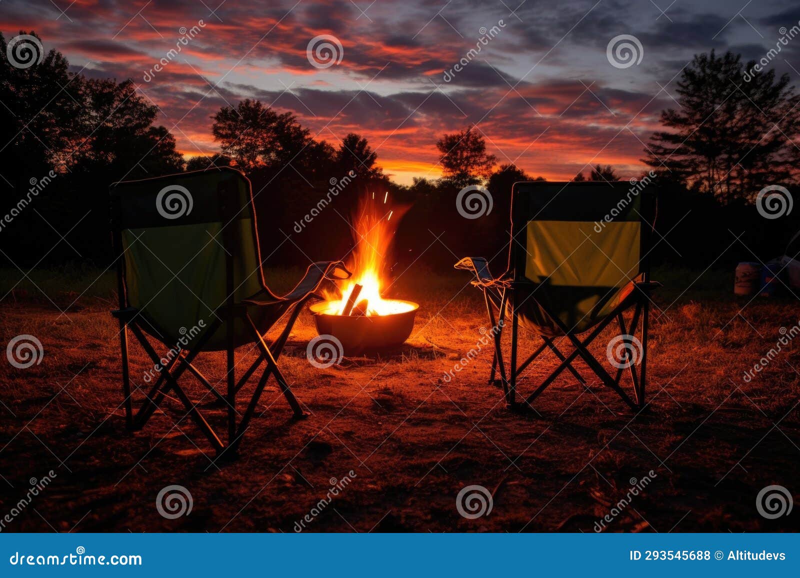 Two Camping Chairs in Front of a Bonfire Stock Photo Image of leisure