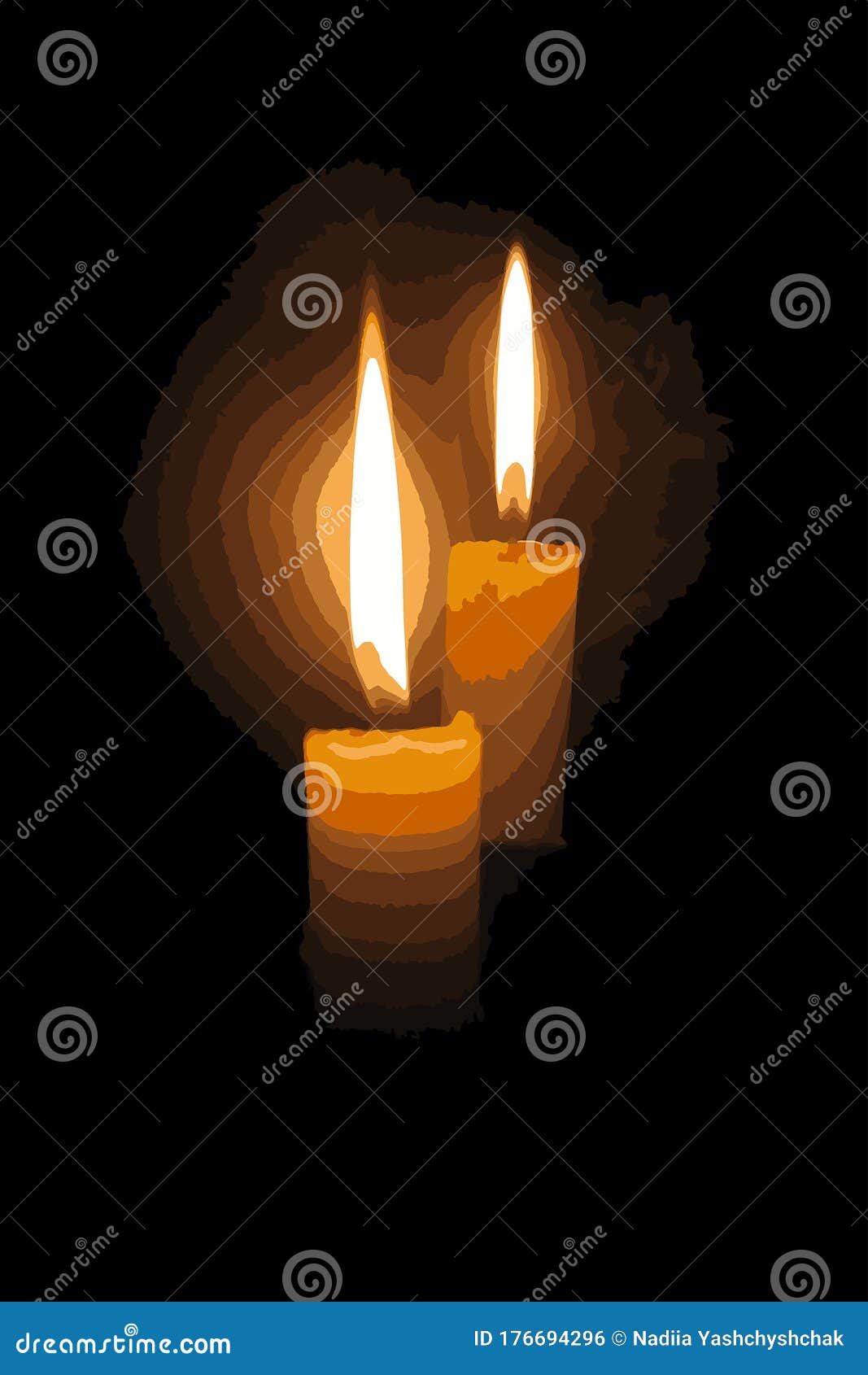 Two Candles Burn on Black Background Stock Vector Illustration of
