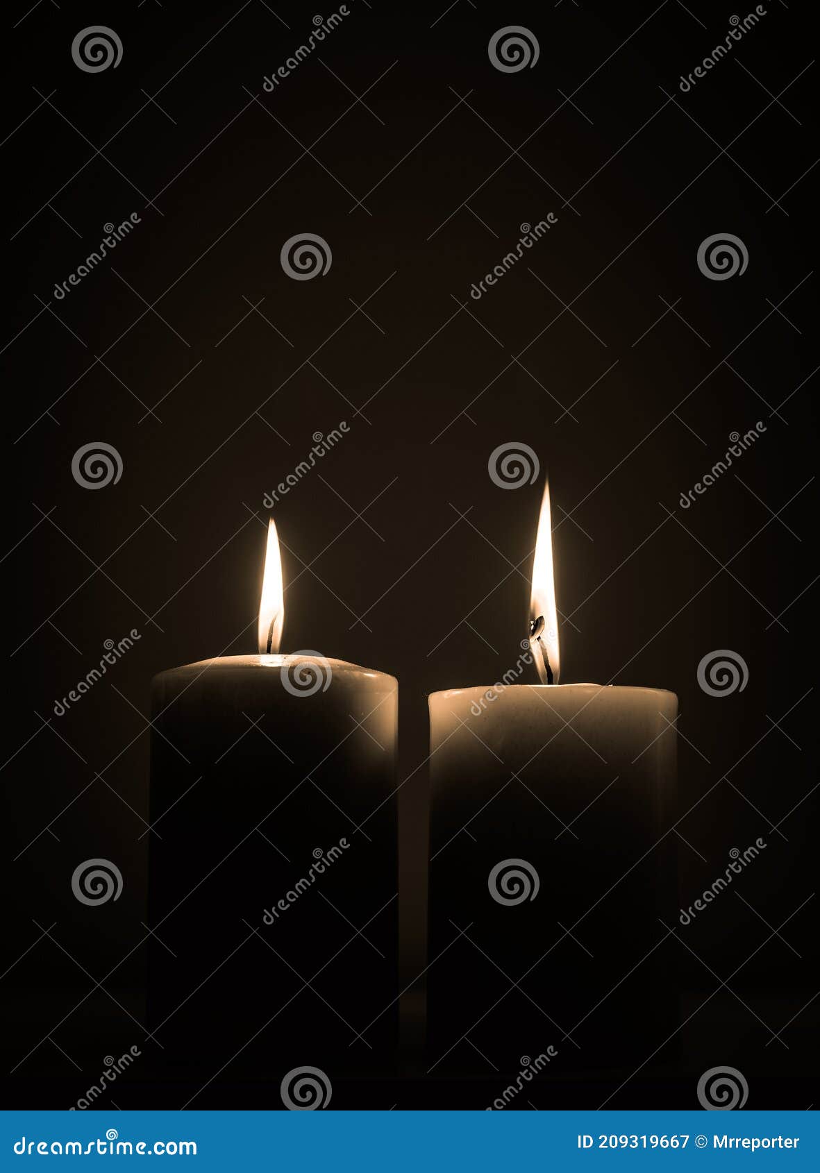 Two Candles Burning in Dark Stock Image Image of warm, flame 209319667