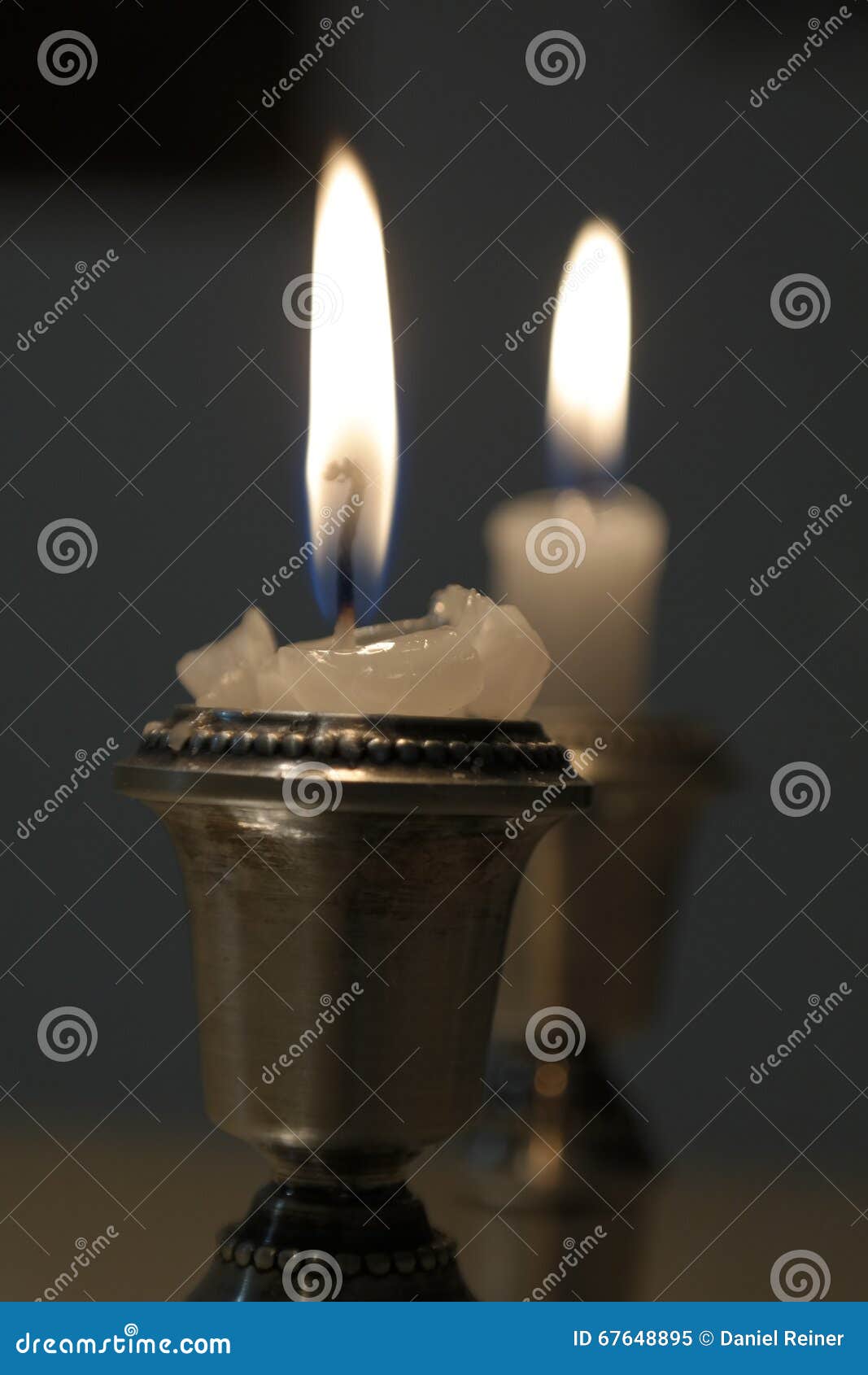 Two Candlesticks with Burning Candles Stock Image Image of
