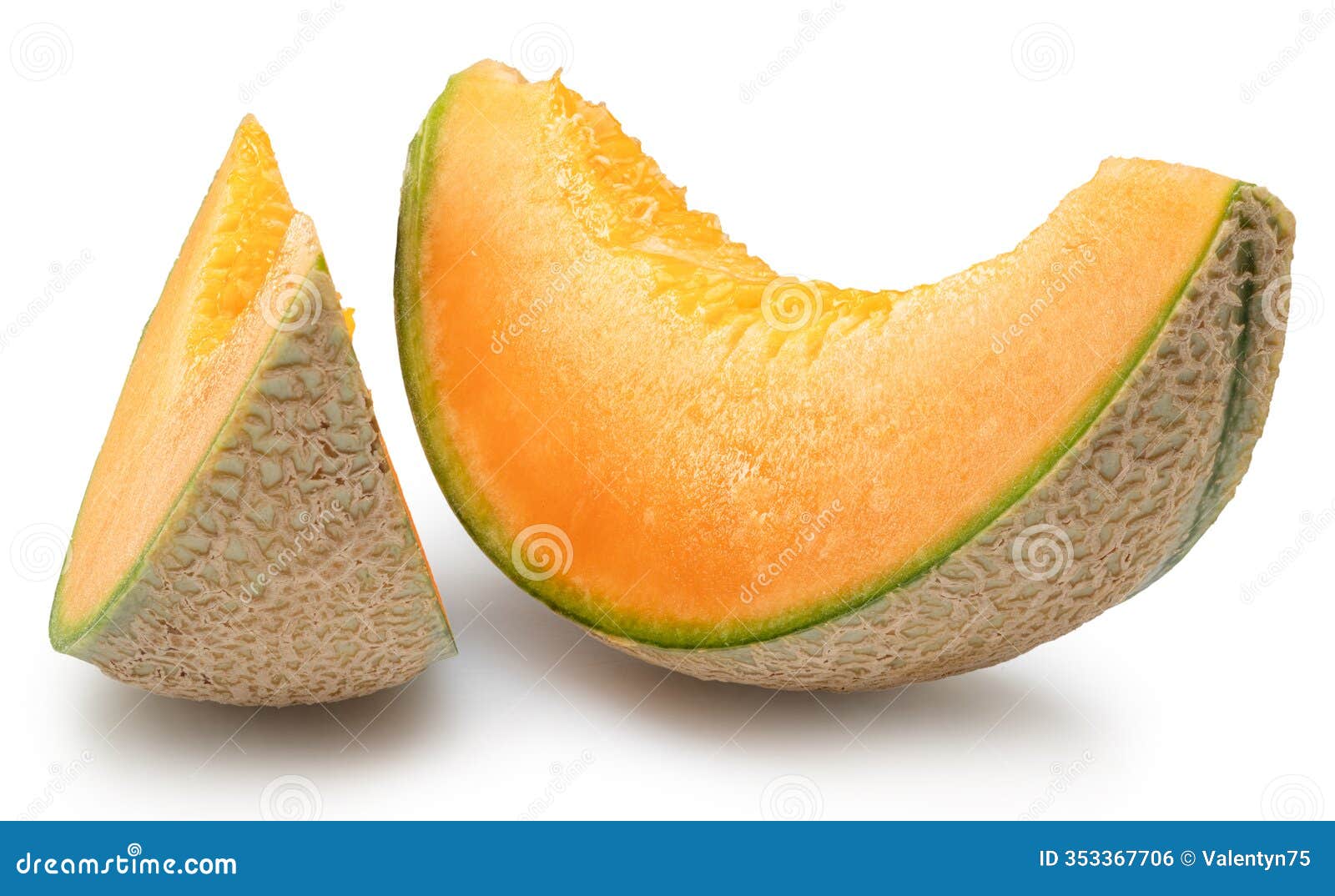 two cantaloupe melon slices  on white background. file contains clipping path