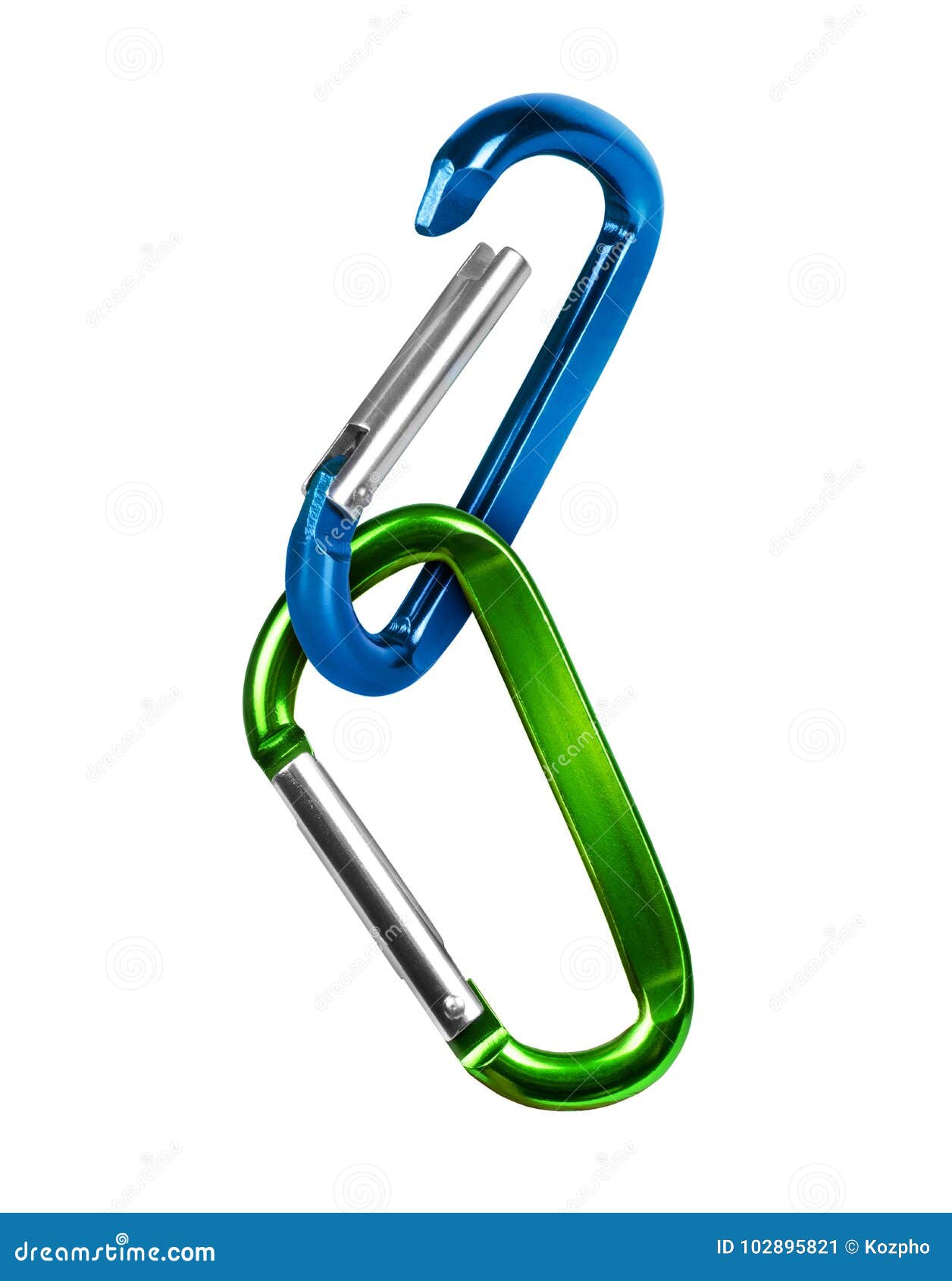 Two Carabiners for Mountaineering Isolated on White Background Stock