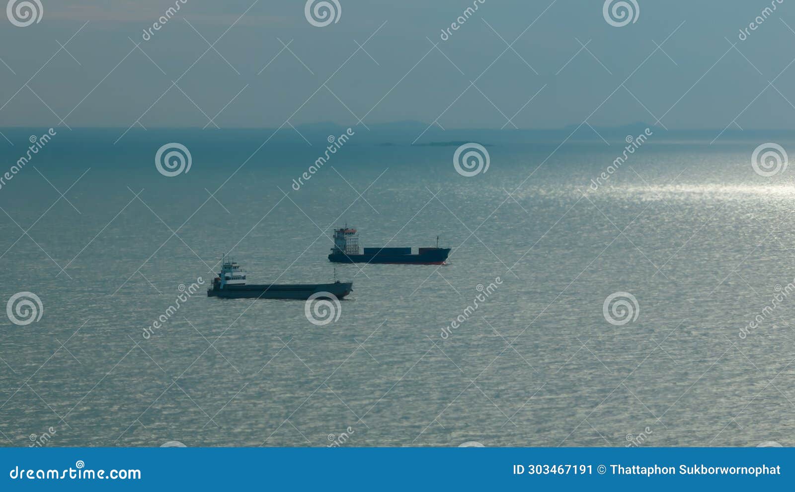 two cargo ship floating in sea, aerialview