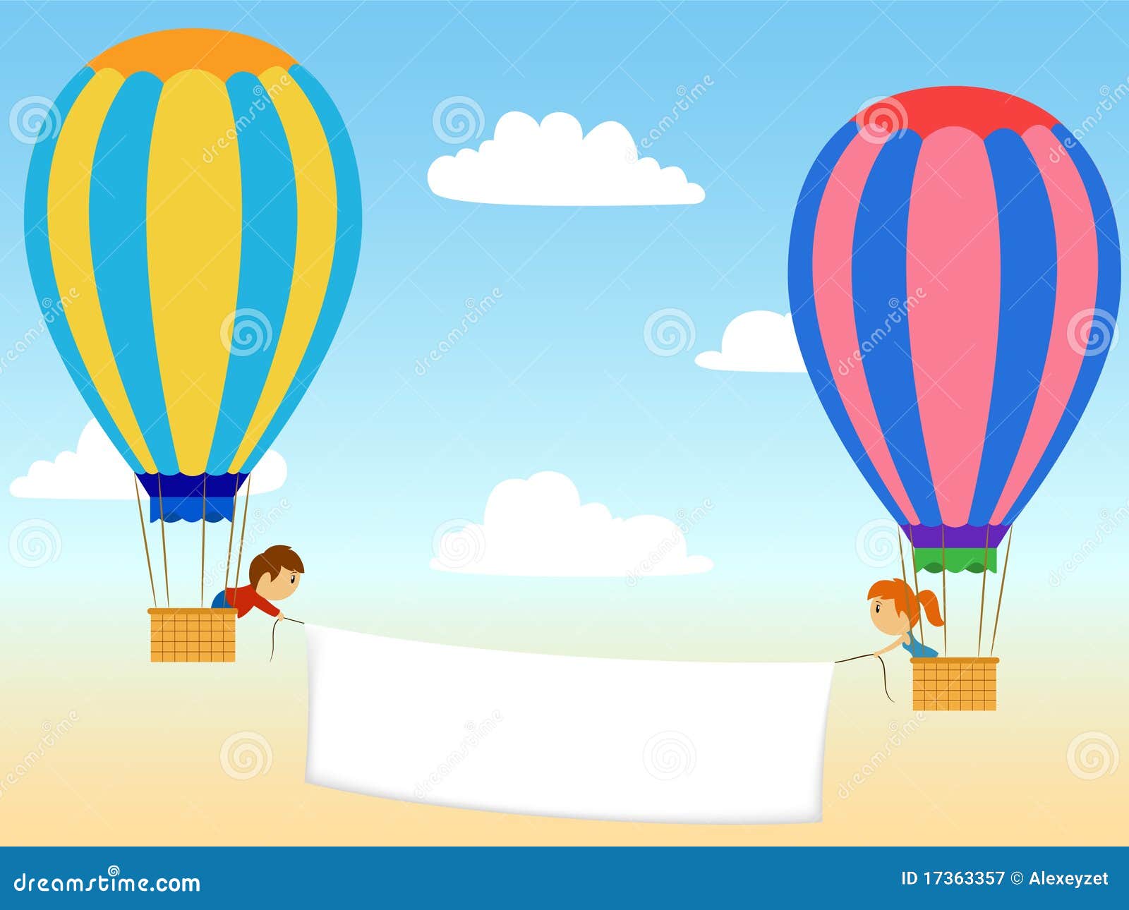 two cartoon aerostat with advertisment banner