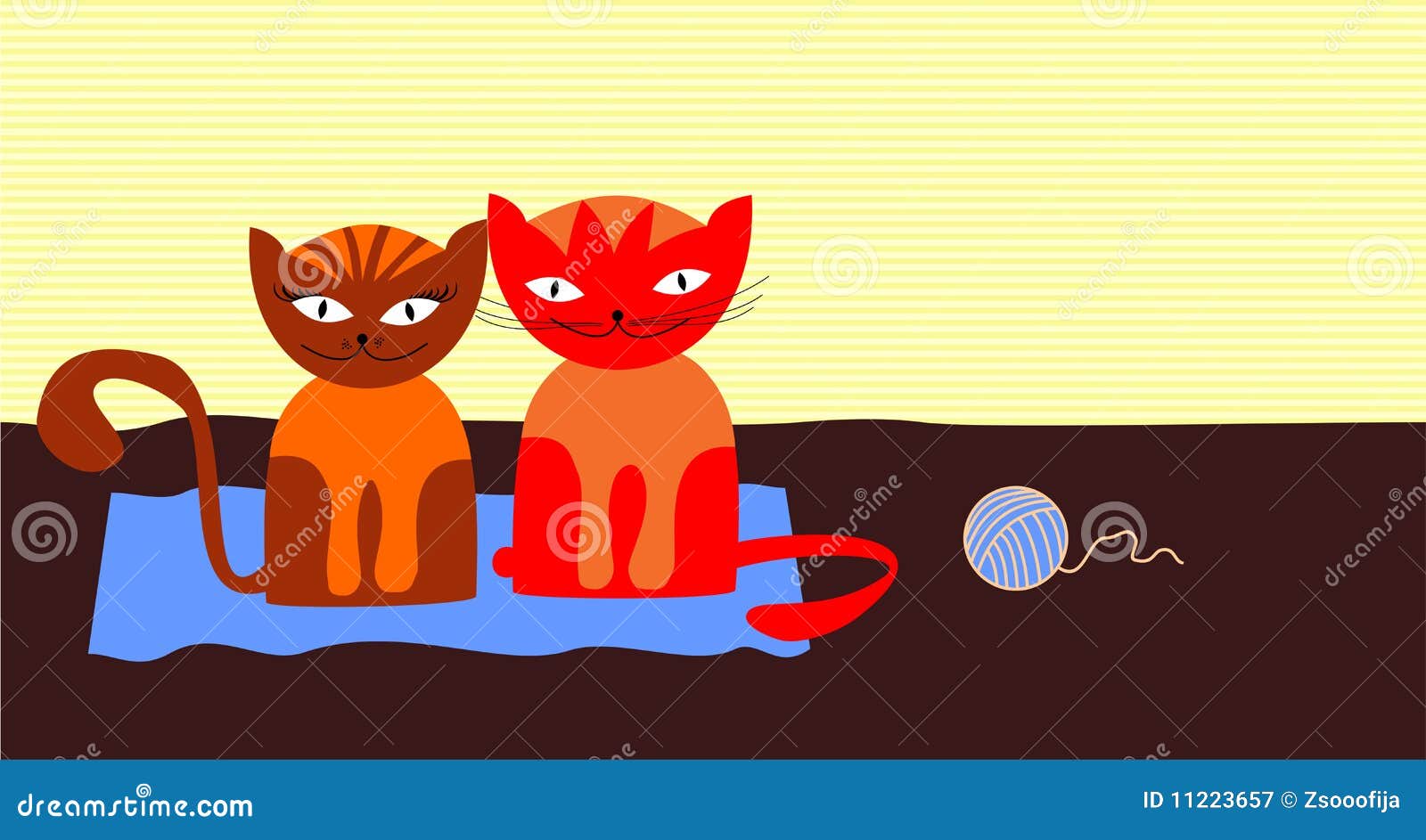 Two Cats Play with a Toy Rod with Feathers for Teasing. Vector