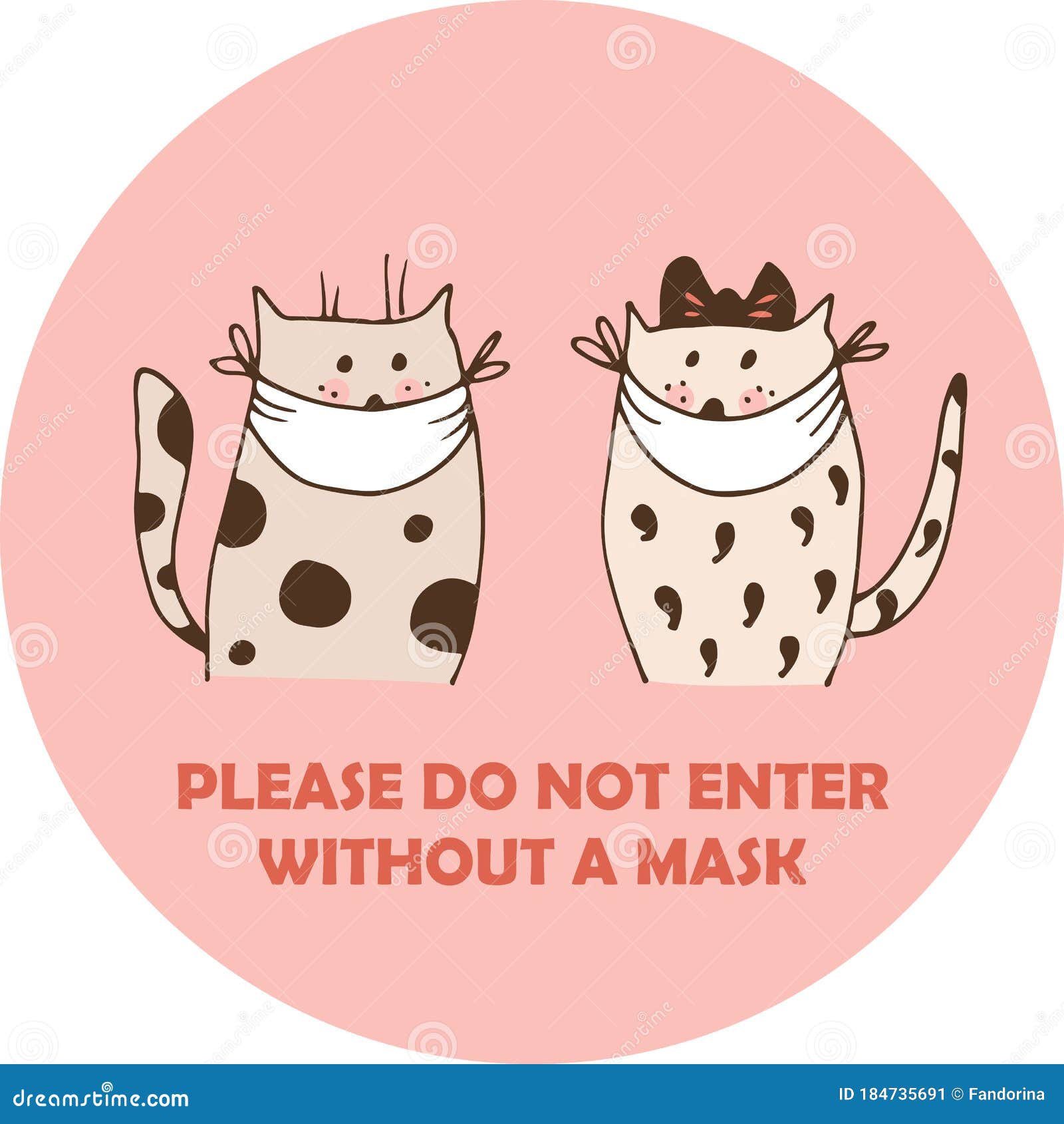 Two Cats In Face Masks Vector Illustration With Text Please Do Not Enter Without A Mask Stock Vector Illustration Of Animal Coronavirus