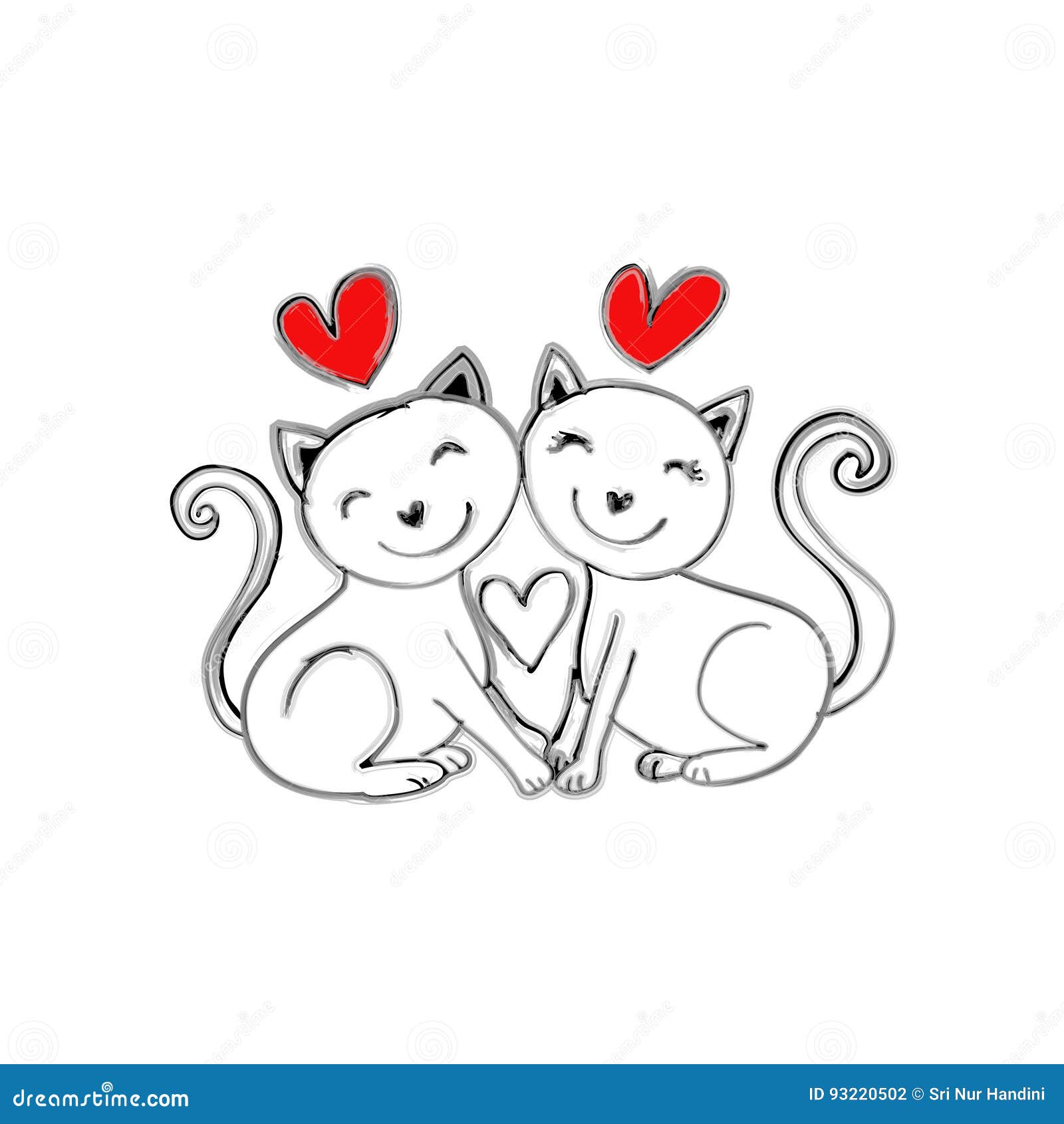 Two Cats Falling in Love. stock vector. Illustration of romantic - 93220502