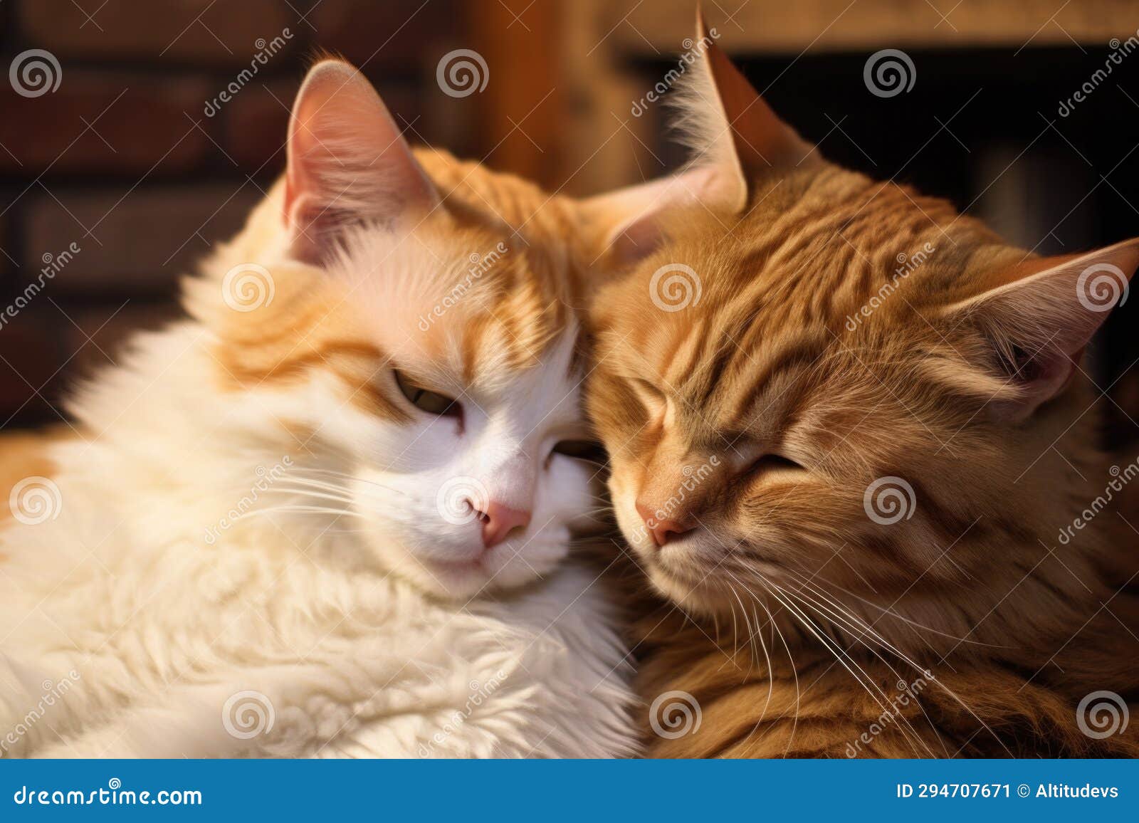 Two Cats Grooming Each Other in a Warm, Comfortable Setting Stock Image