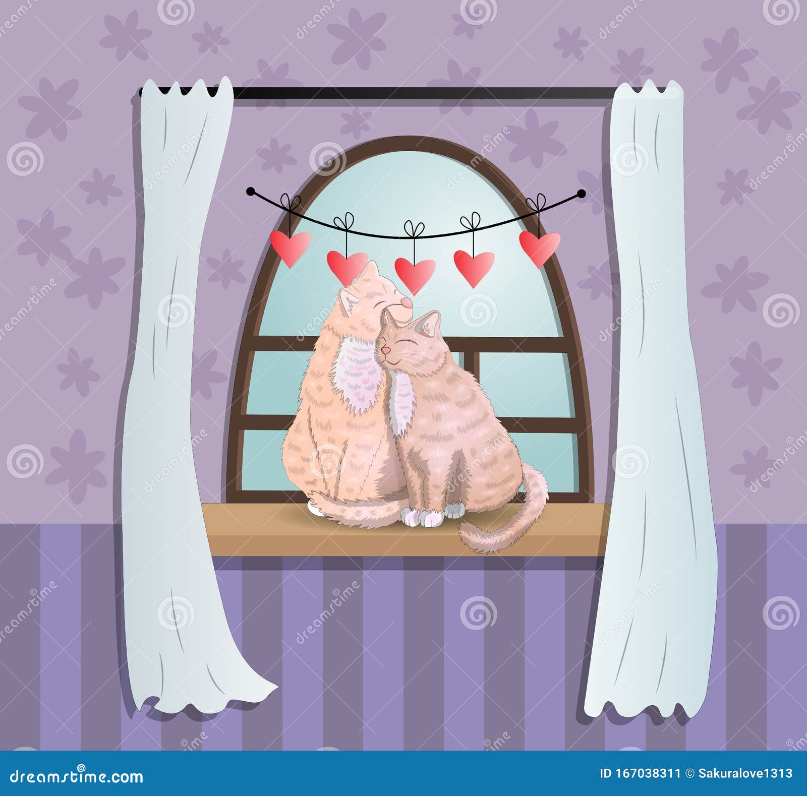 Download Two Cats With Heart Shaped Tails Sitting On A Windowsill ...