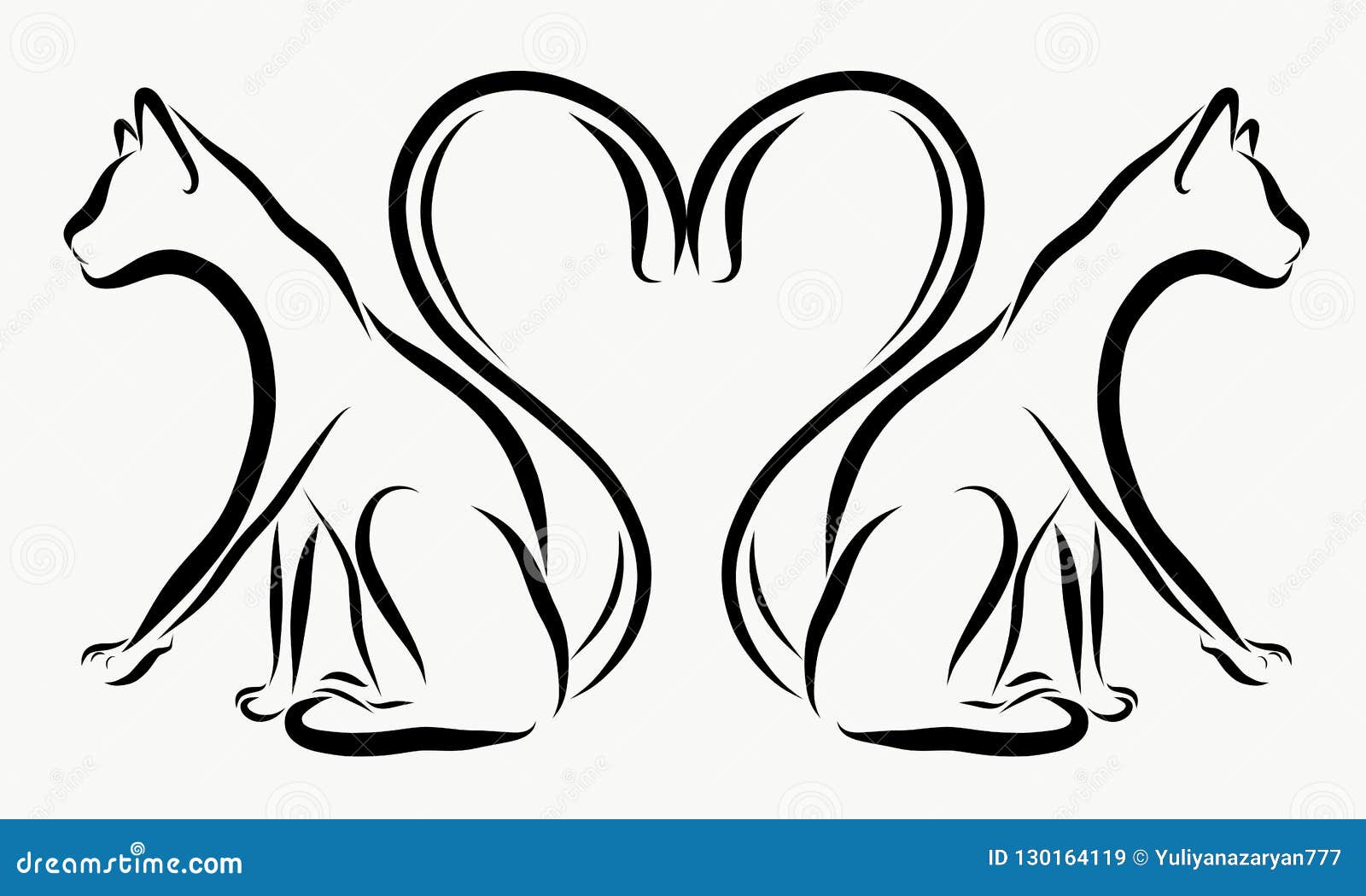 Download Two Cats And A Heart Of Their Tails, Black Pattern Stock ...