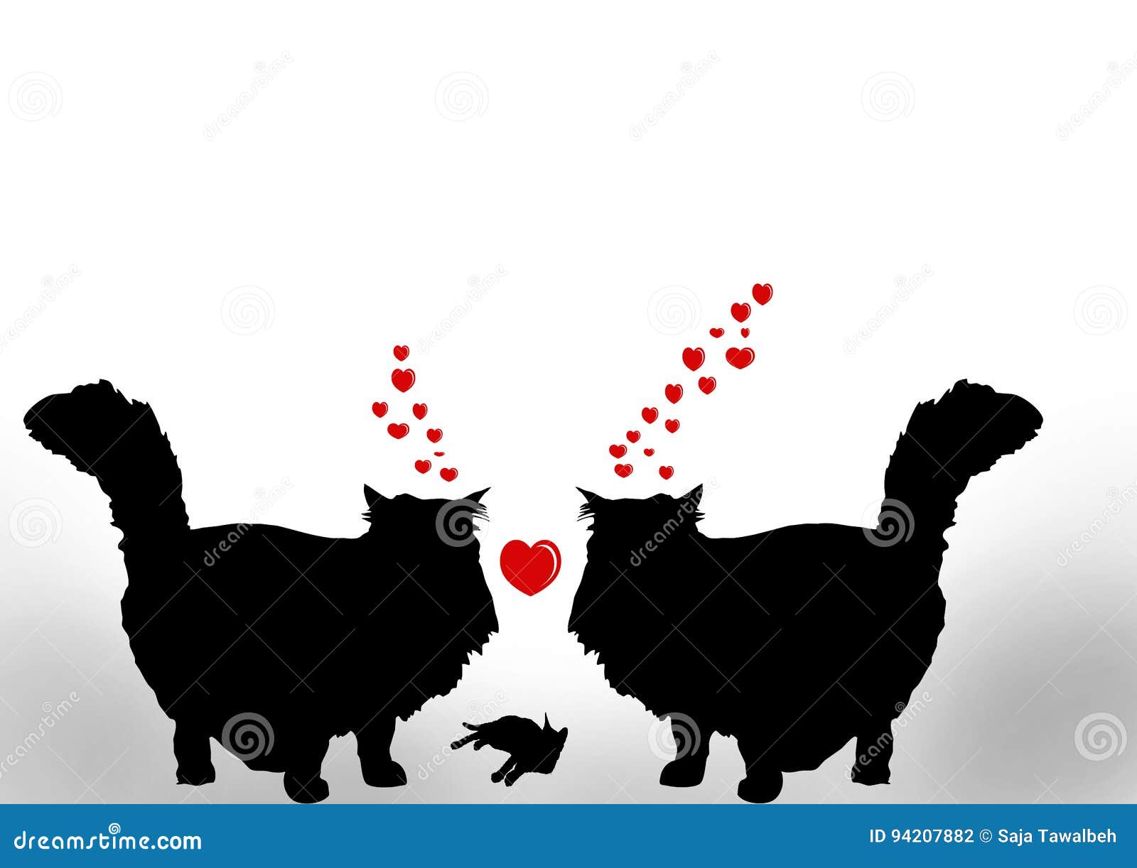 Two Cats in Love with Cute Baby Stock Illustration Illustration of