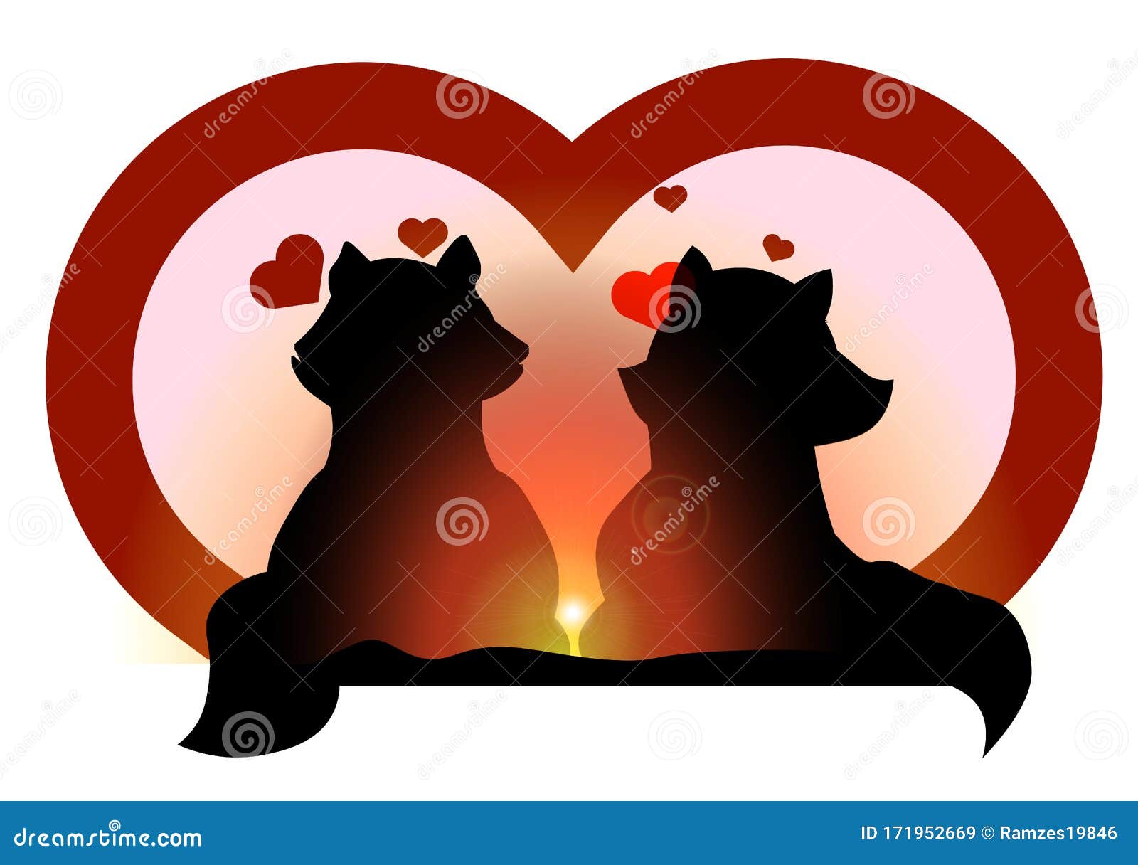 Silhouettes Of Two Sitting Cats Looking At Red Heart Pets Love Vector Icon  Stock Illustration - Download Image Now - iStock