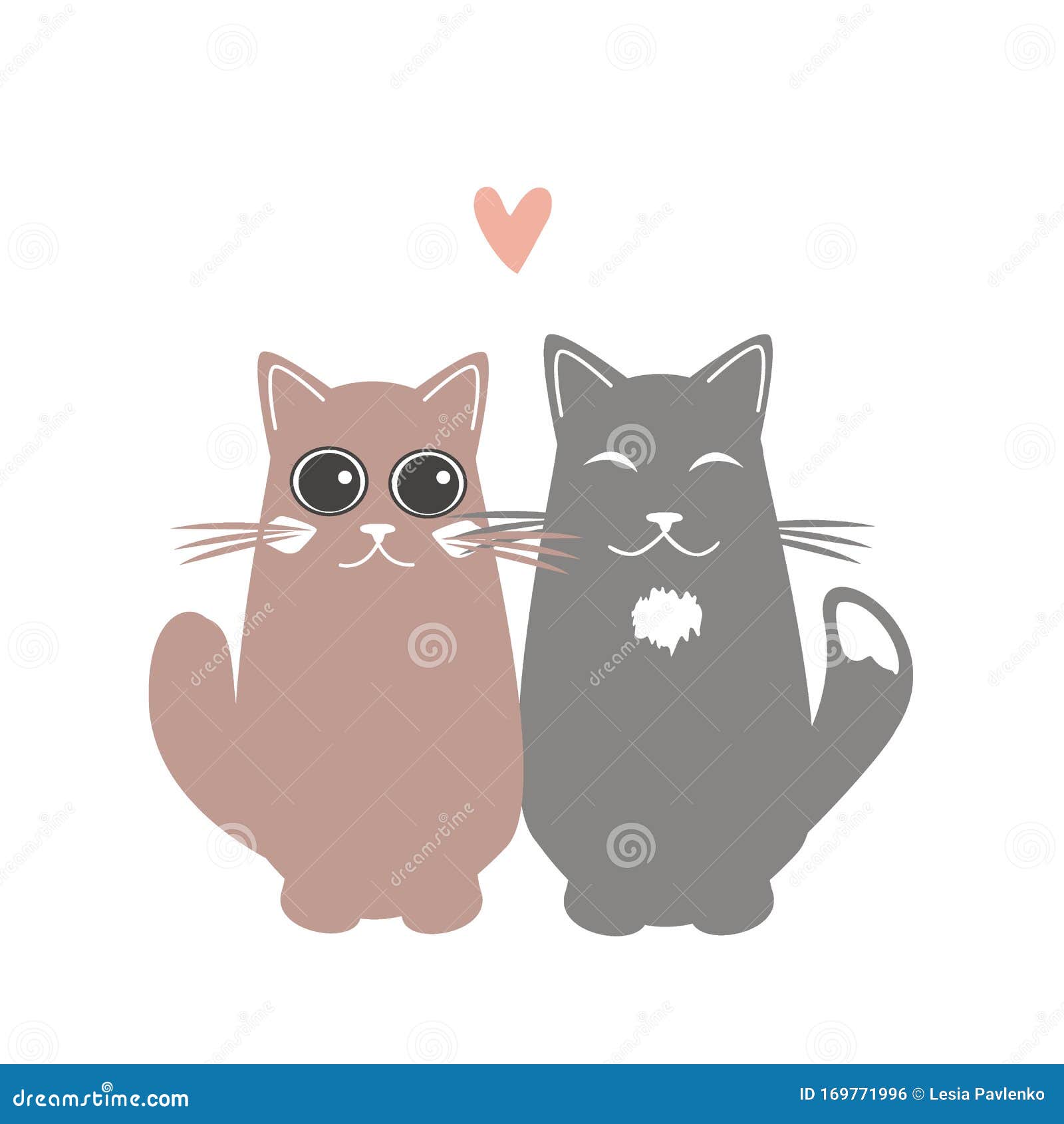 Two Cats in Love. Valentine Day Greeting Card. Vector Illustration