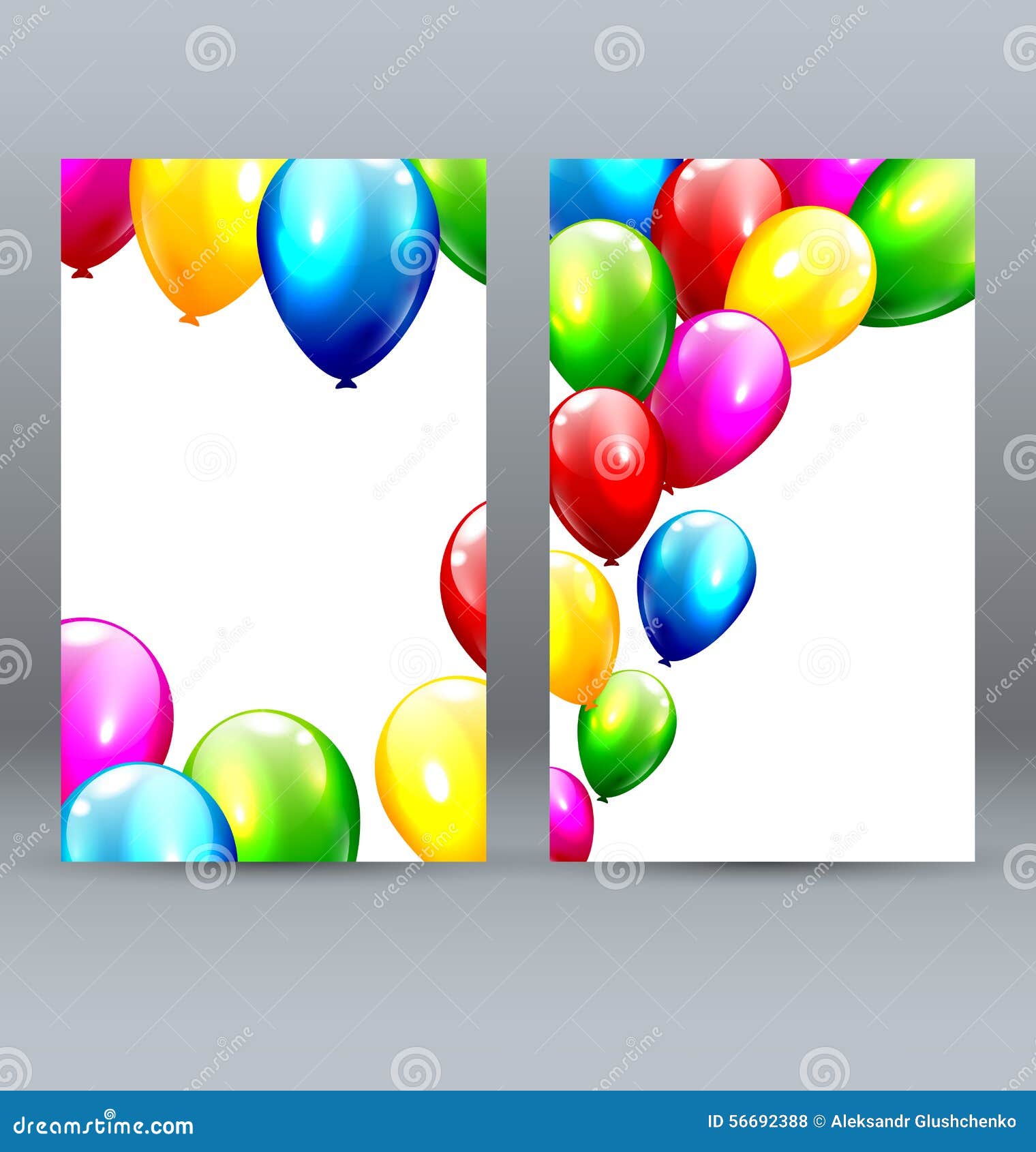 Two Celebration Greet Cards with Inflatable Balloons Stock Vector