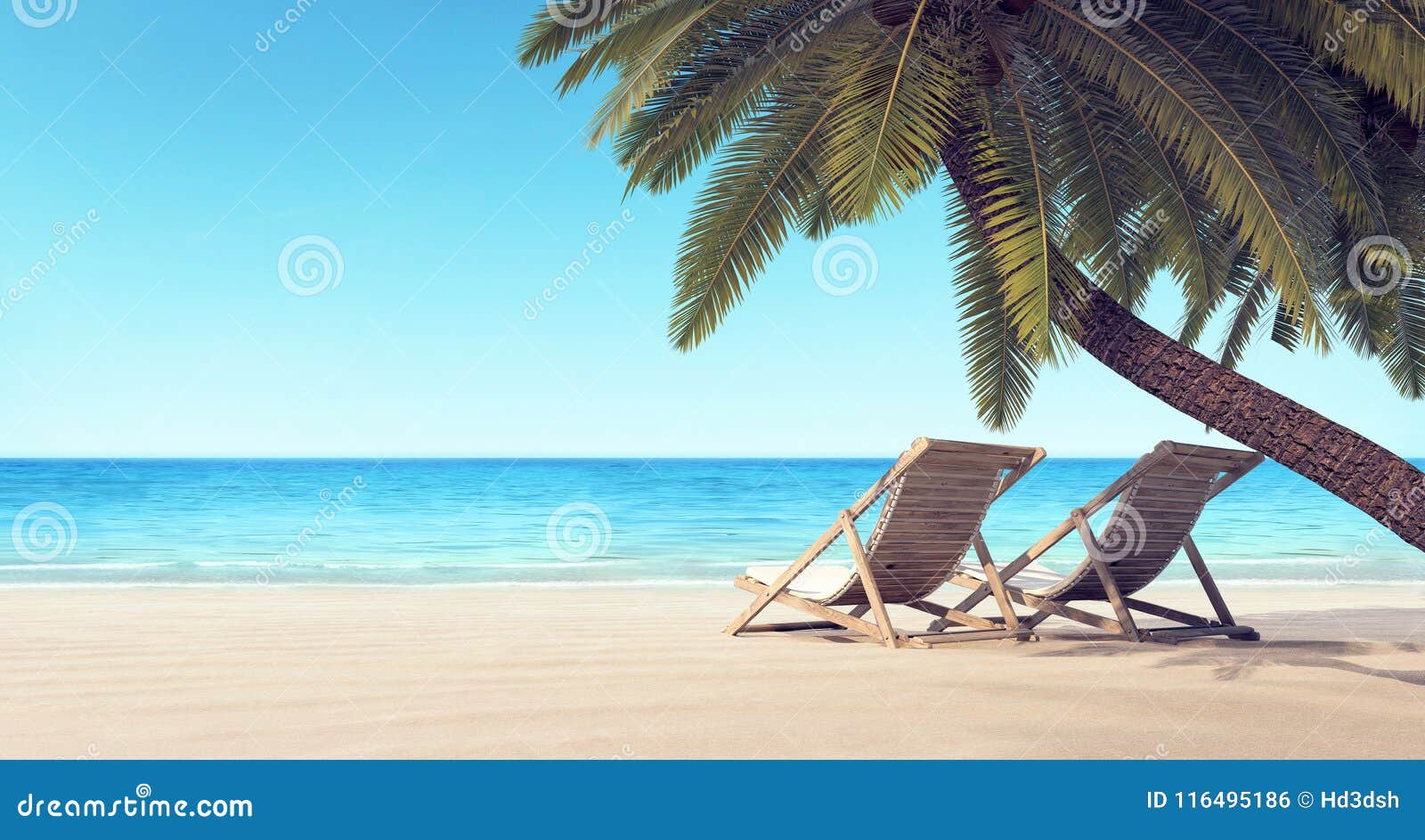 two chairs on the beach under palm tree summer background