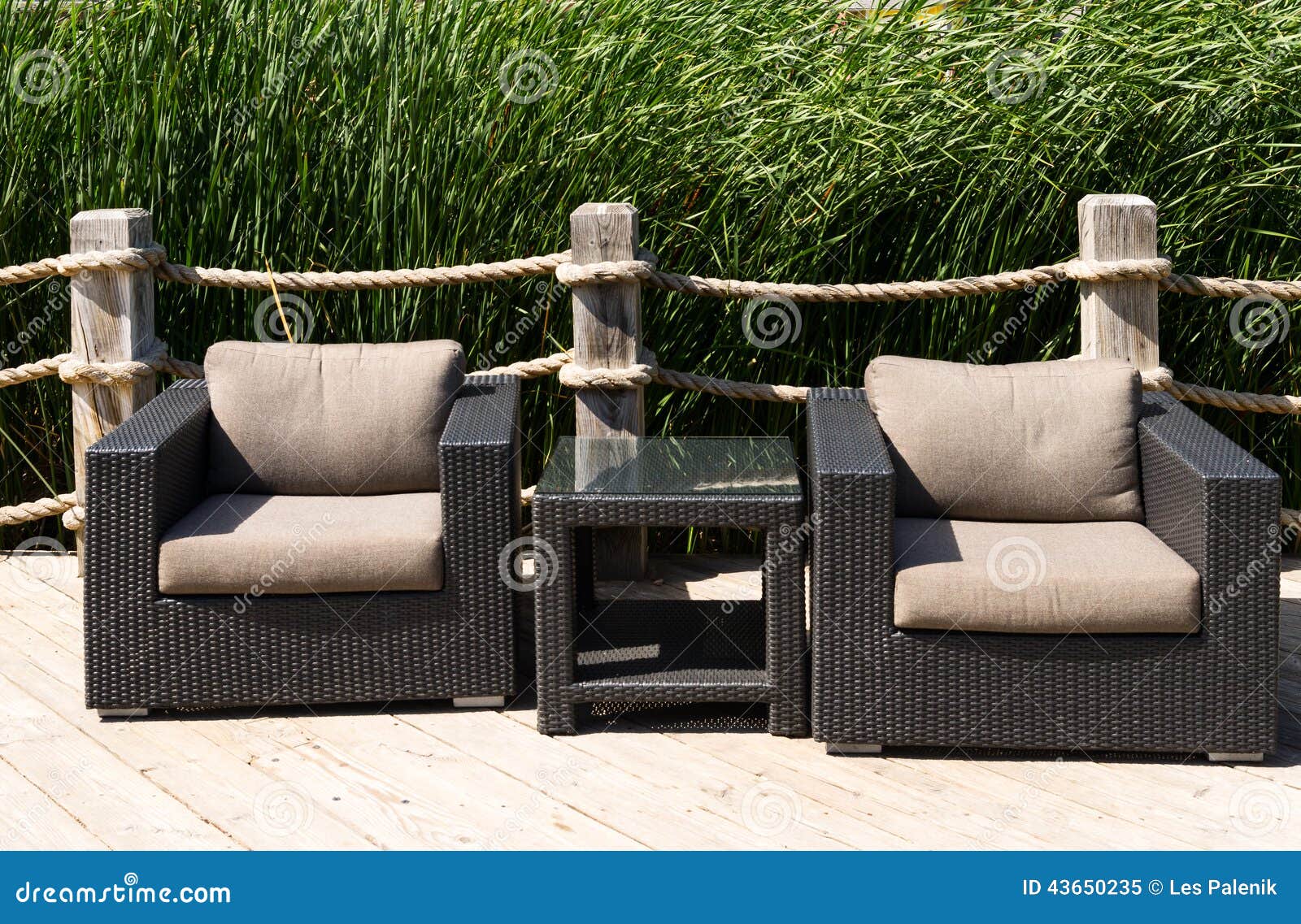 Two Chairs and a Coffee Table Stock Image Image of dock, rope 43650235