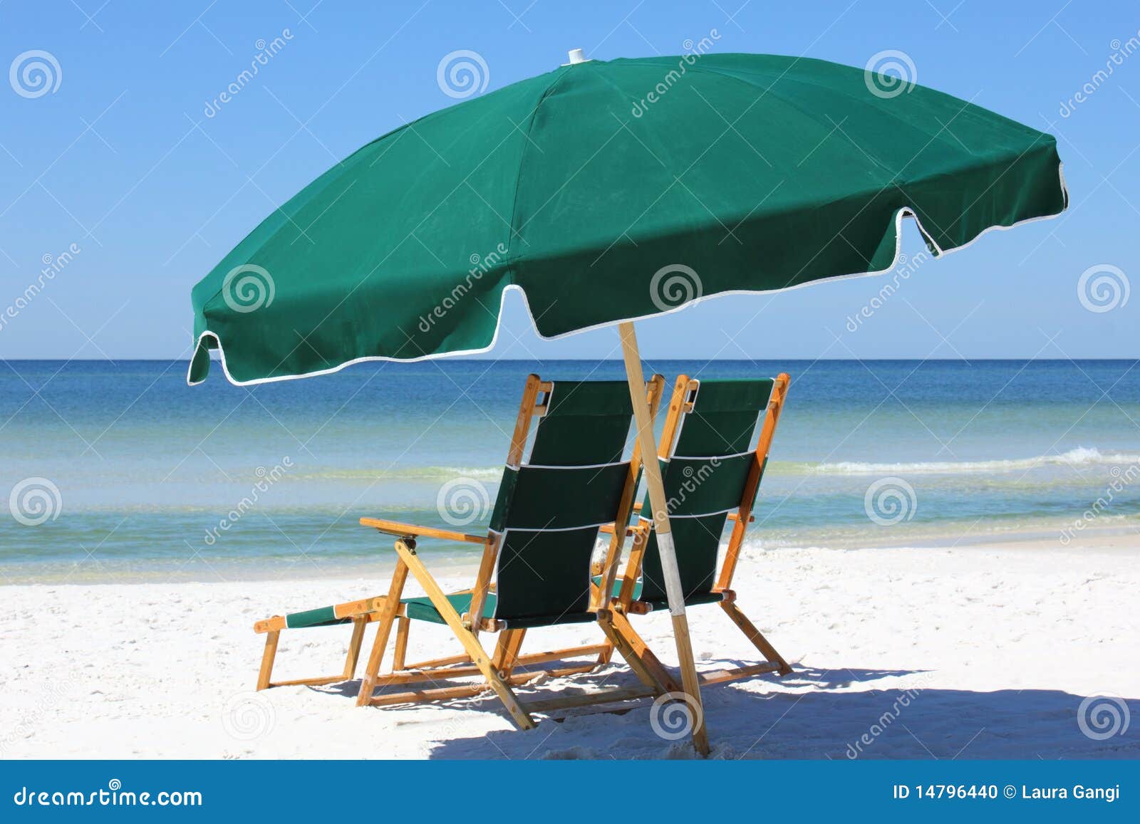 Two Chairs and Umbrella on White Sand Beach Stock Photo Image of gulf