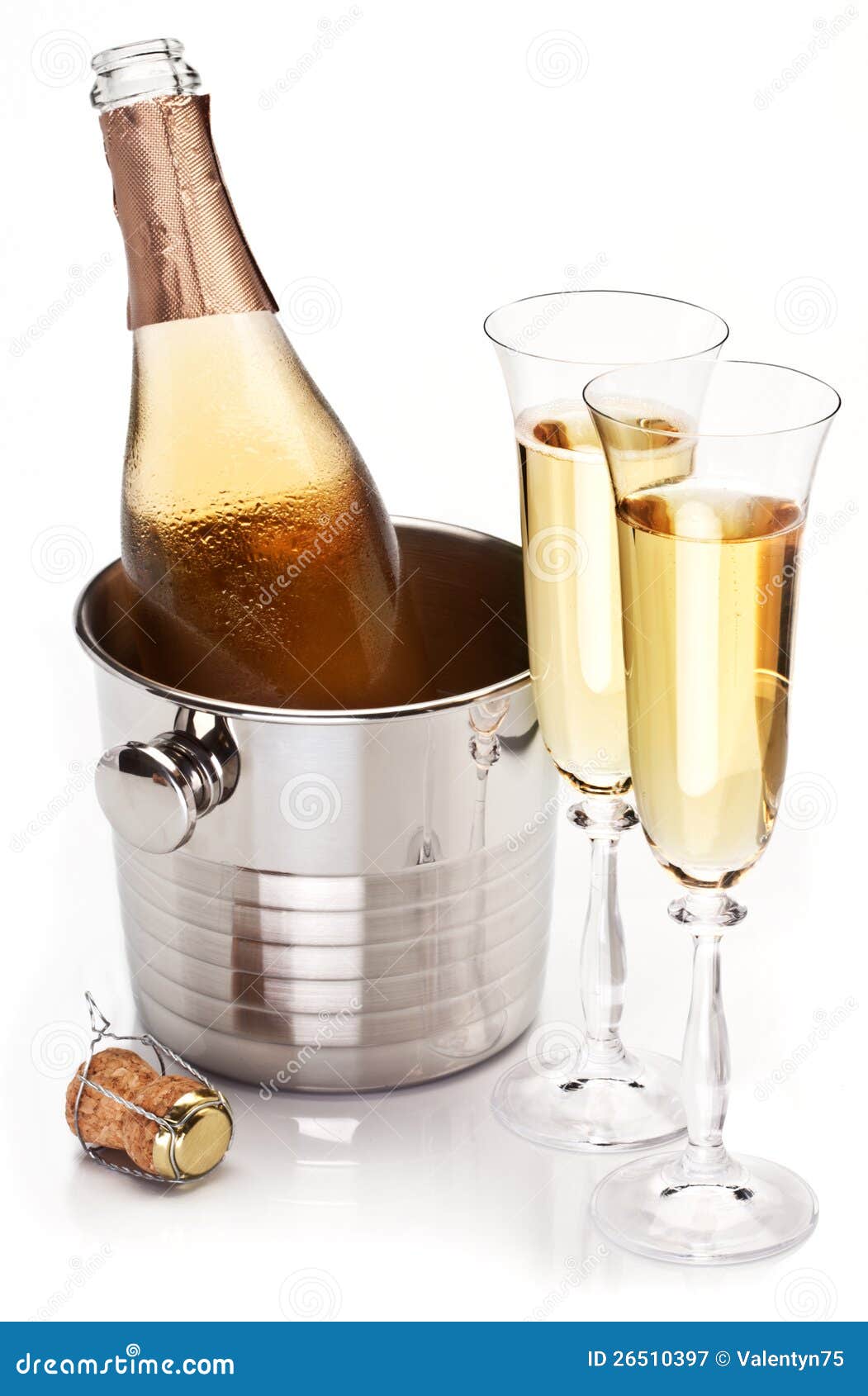 Two Champagne Glass With Bottle. Stock Image Image of single
