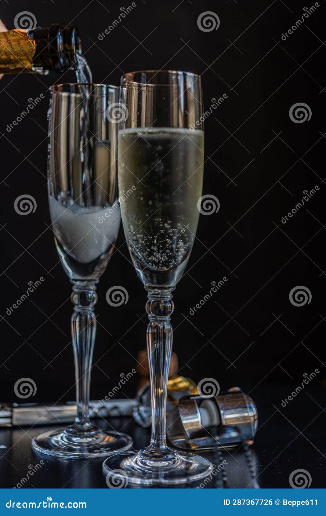 Two Champagne Glasses stock photo. Image of indoors 287367726