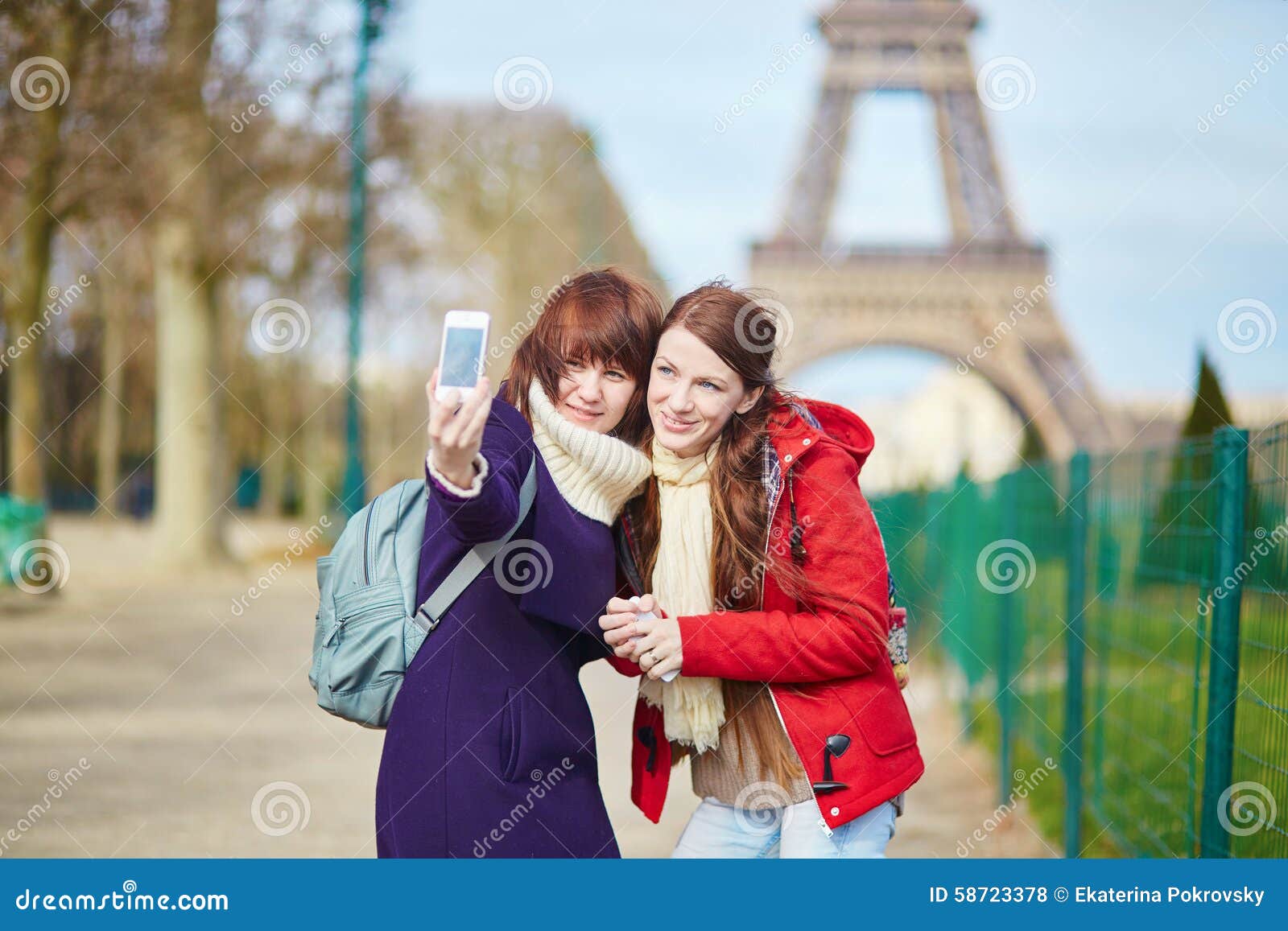 Two Cheerful Beautiful Girls in Paris Taking Selfie Stock Photo - Image ...