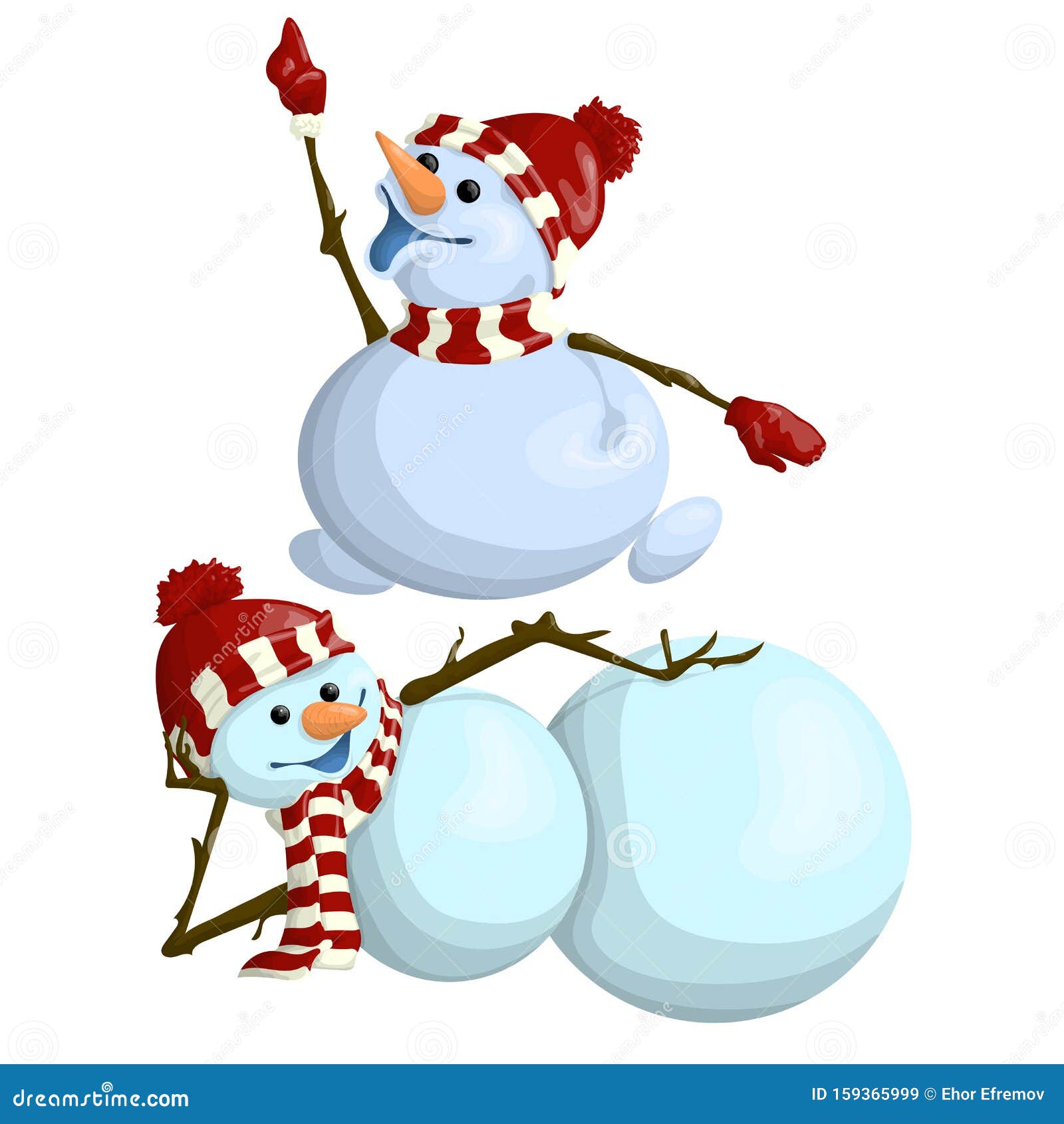 Two Cheerful Funny Snowman Cartoon Style Stock Vector - Illustration of  kids, cute: 159365999