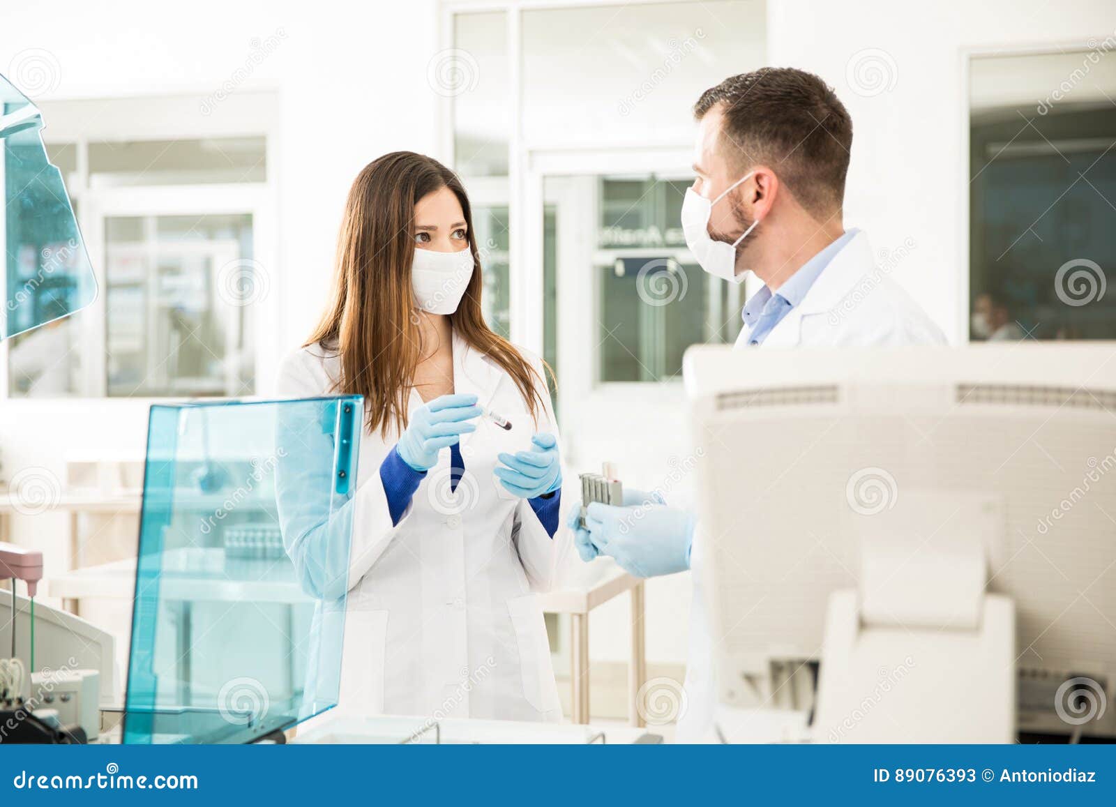 Two Chemists Doing Blood Tests in a Lab Stock Image Image of gloves