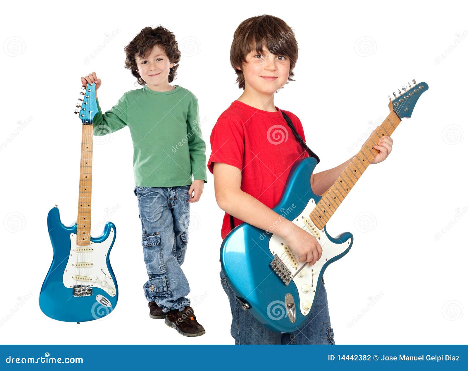 Two Children with Electric Guitar Stock Photo Image of background
