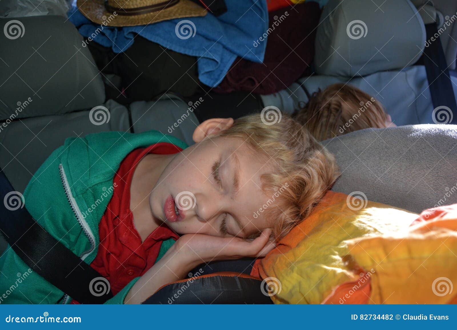 Two Children Sleep in the Fullloaded Car Stock Photo Image of safety, lovely 82734482
